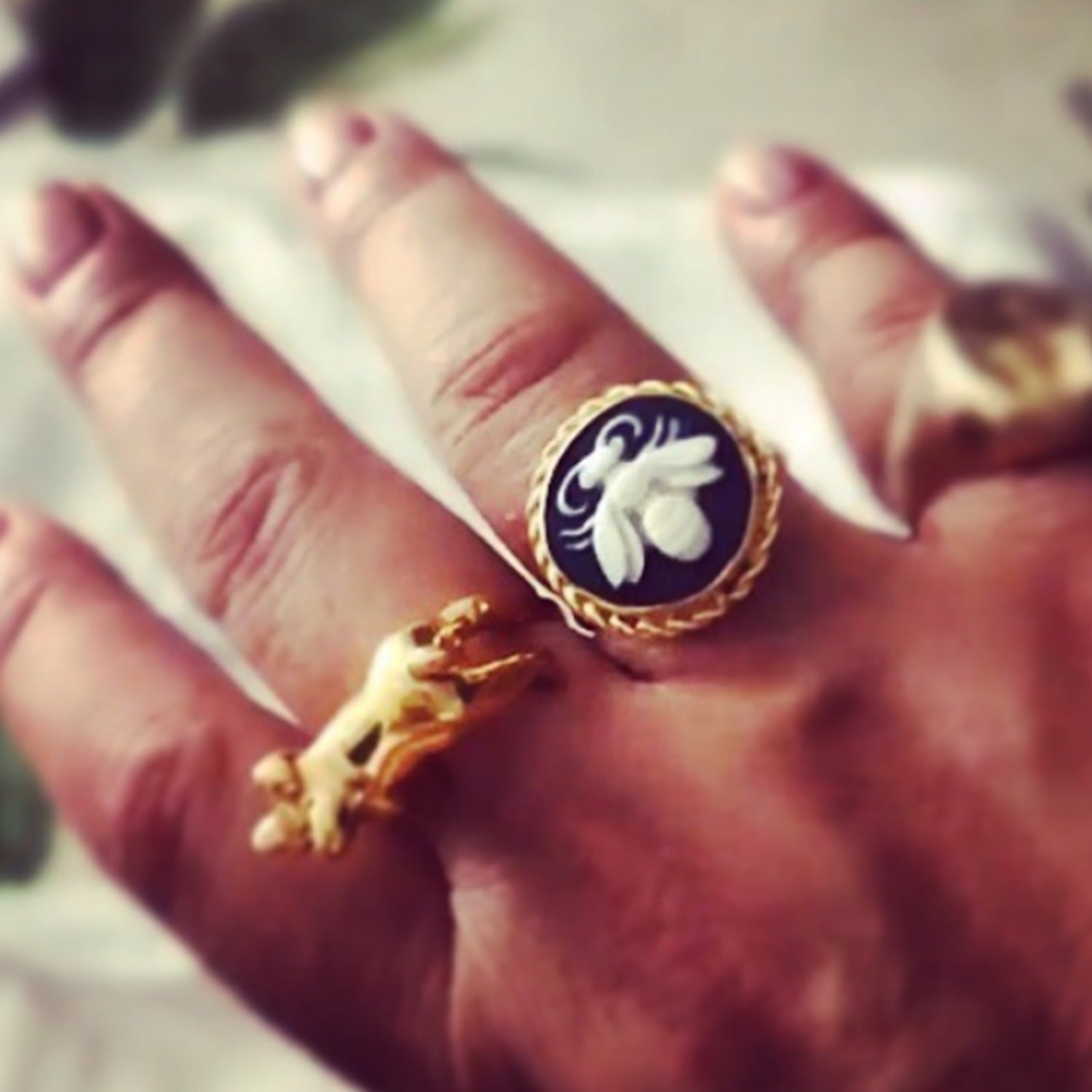 Gold Vermeil Bee Cameo Ring