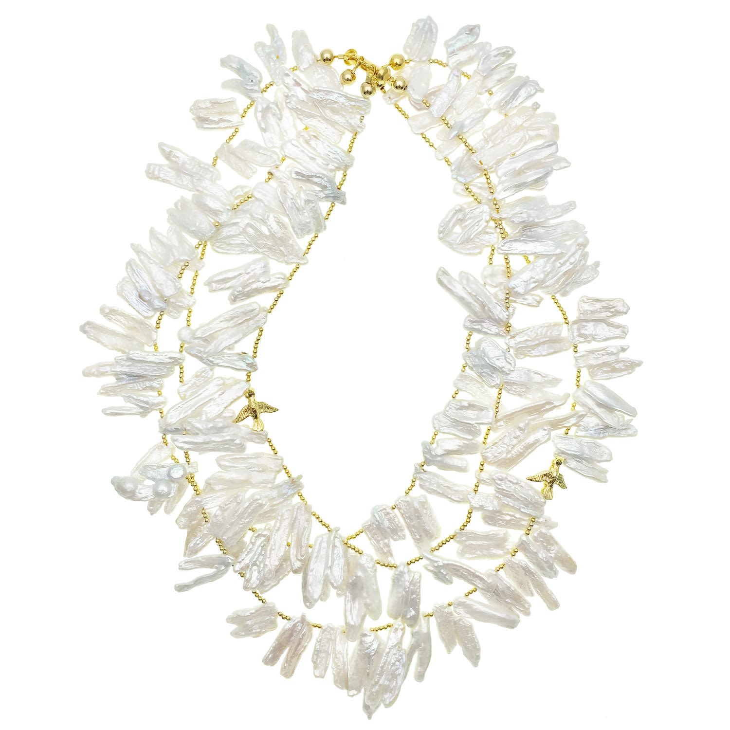 Leave Shaped Freshwater Pearls Triple Strands Necklace