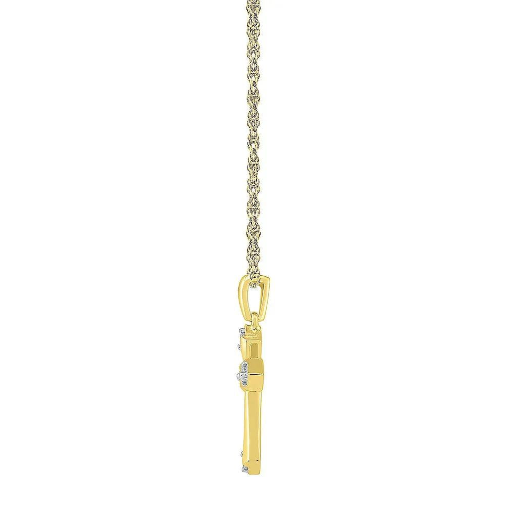 1/10 CT. Tw. Diamond Cross Pendant Necklace 10K Yellow Gold Size 18"