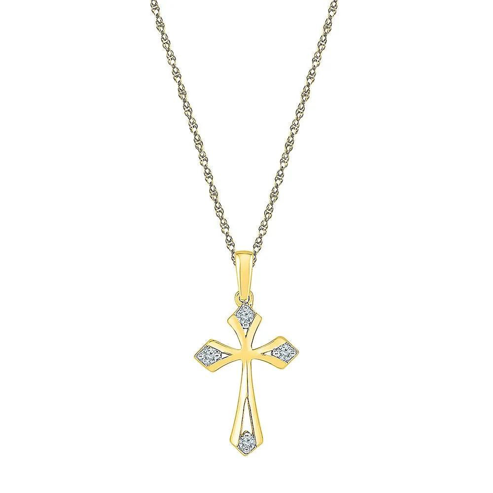 1/10 CT. Tw. Diamond Cross Pendant Necklace 10K Yellow Gold Size 18"