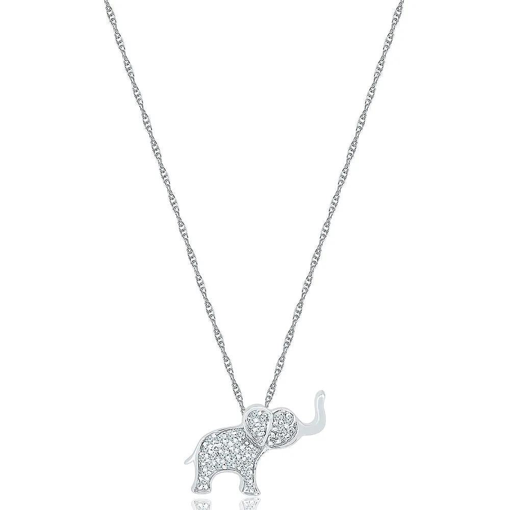 1/10 CT. Tw. Diamond Elephant Pendant Necklace .925 Sterling Silver White Size 18"
