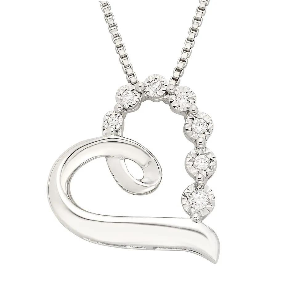 1/10 CT. Tw. Diamond Heart Pendant Necklace .925 Sterling Silver White Size 18"