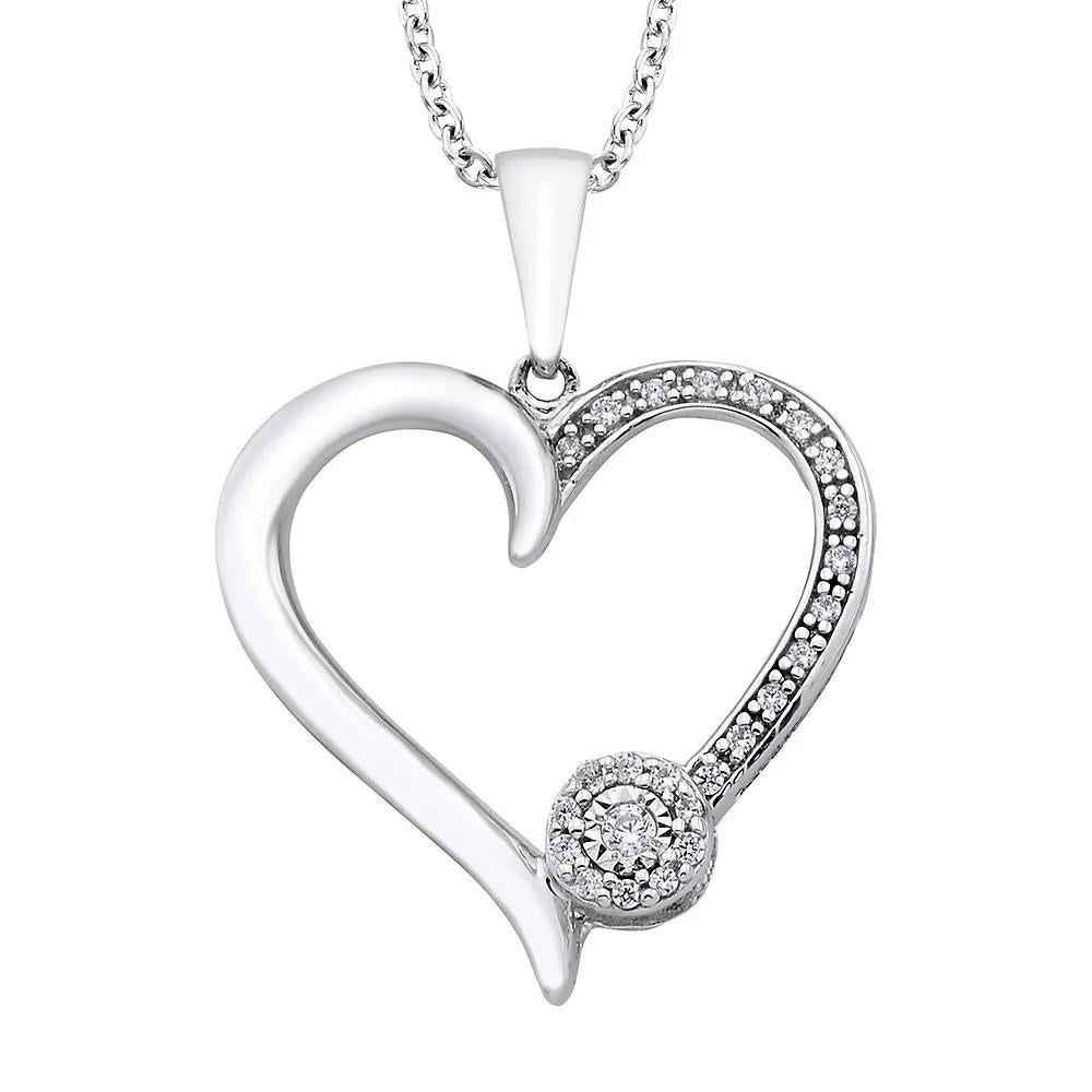 1/10 CT. Tw. Diamond Heart Pendant Necklace .925 Sterling Silver White Size 18"