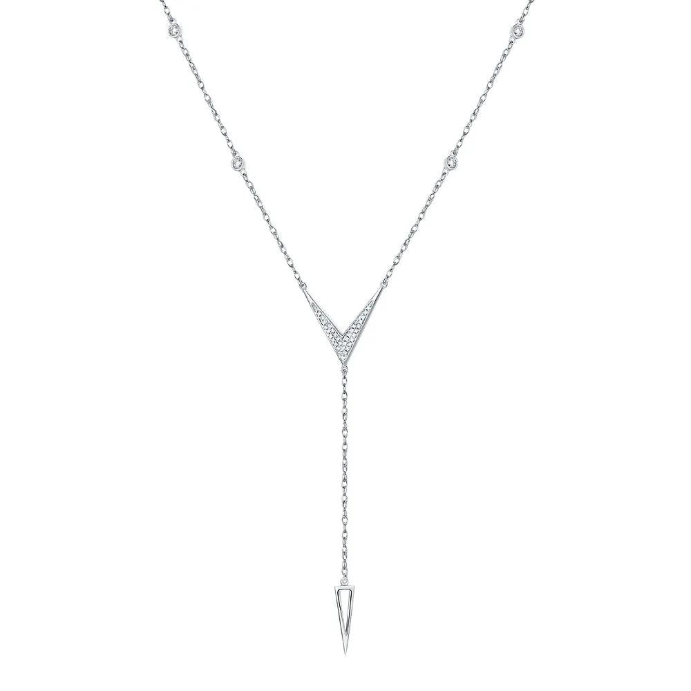 1/10 CT. Tw. Diamond Lariat Necklace 10K White Gold Size 18"