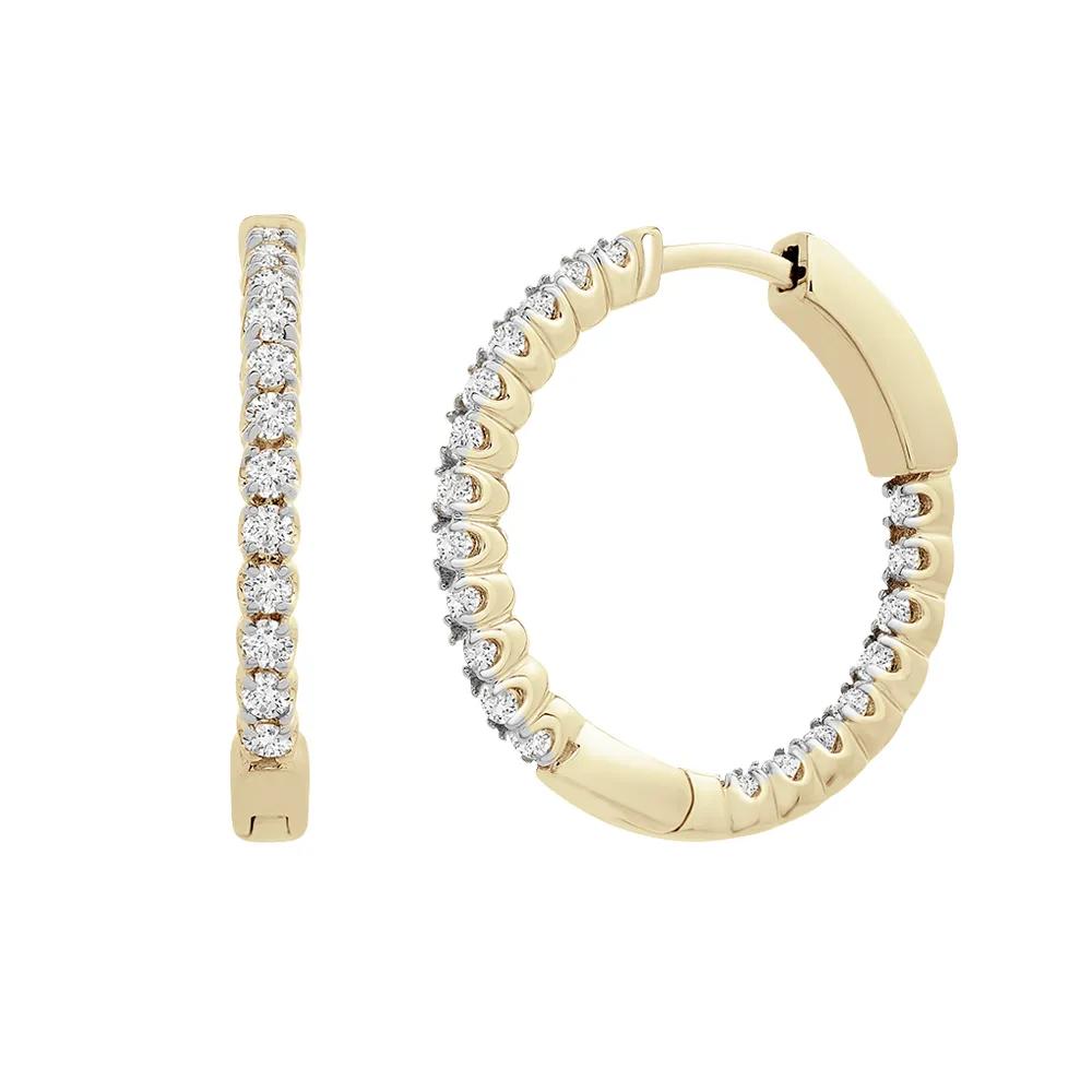 1/2 CT. Tw. Diamond Inside-Out Hoop Earrings 14K Yellow Gold