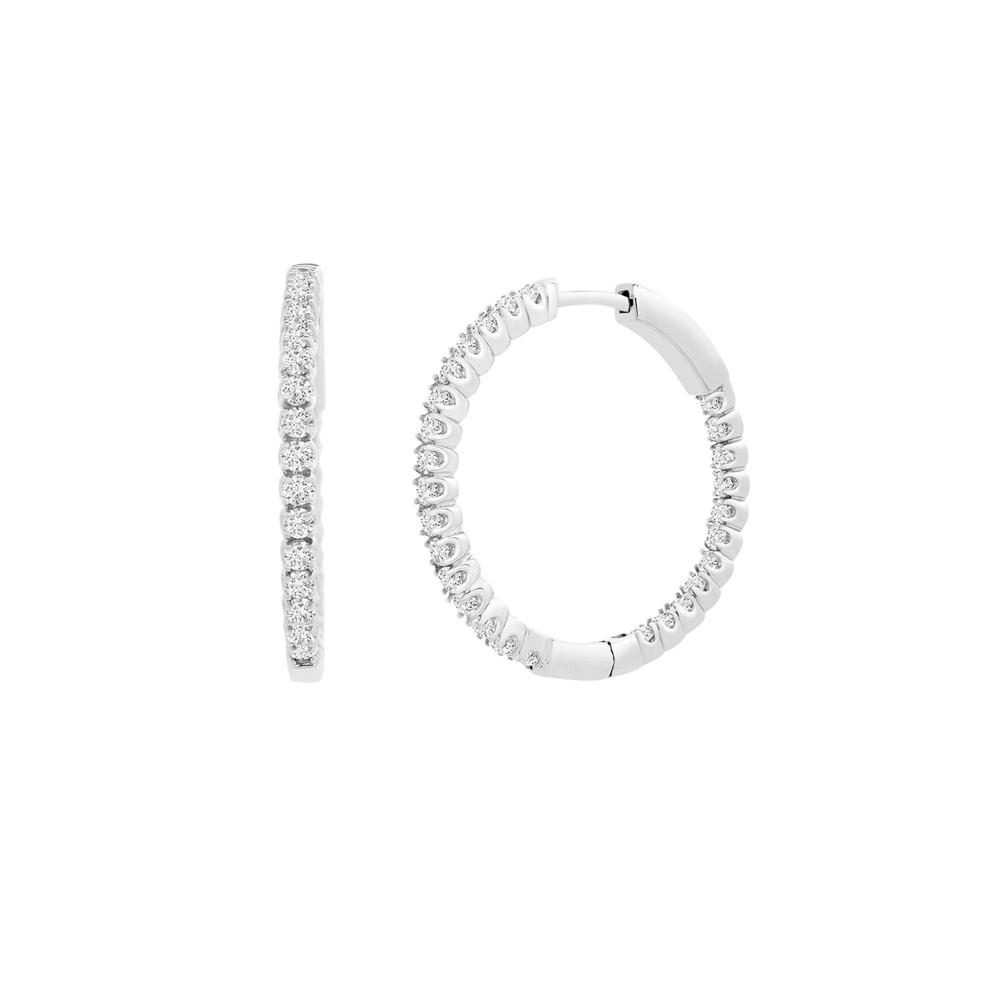 1 CT. Tw. Diamond Hoop Earrings 14K White Gold