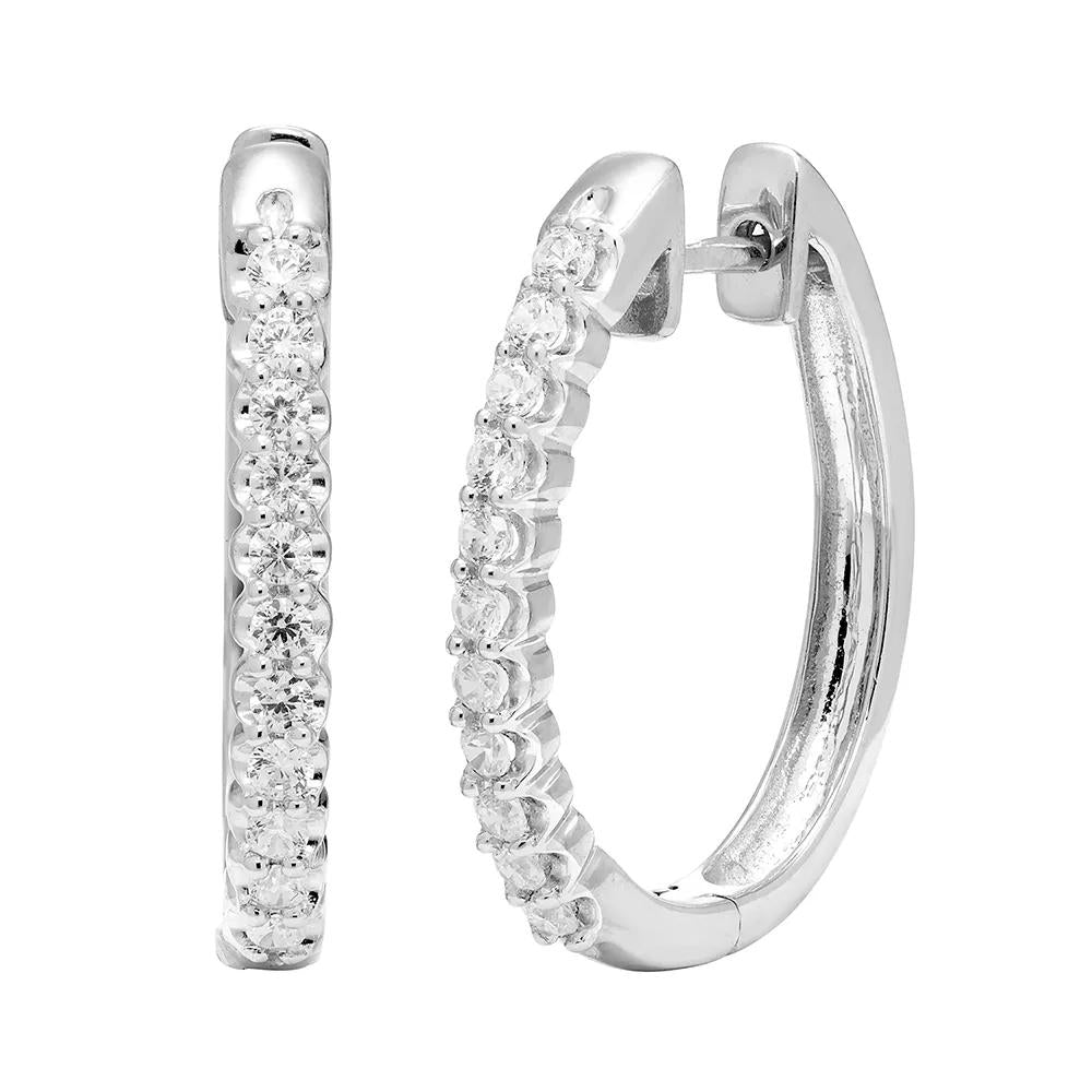 1/2 CT. Tw. Diamond Hoop Earrings 10K White Gold Size 23.00mm