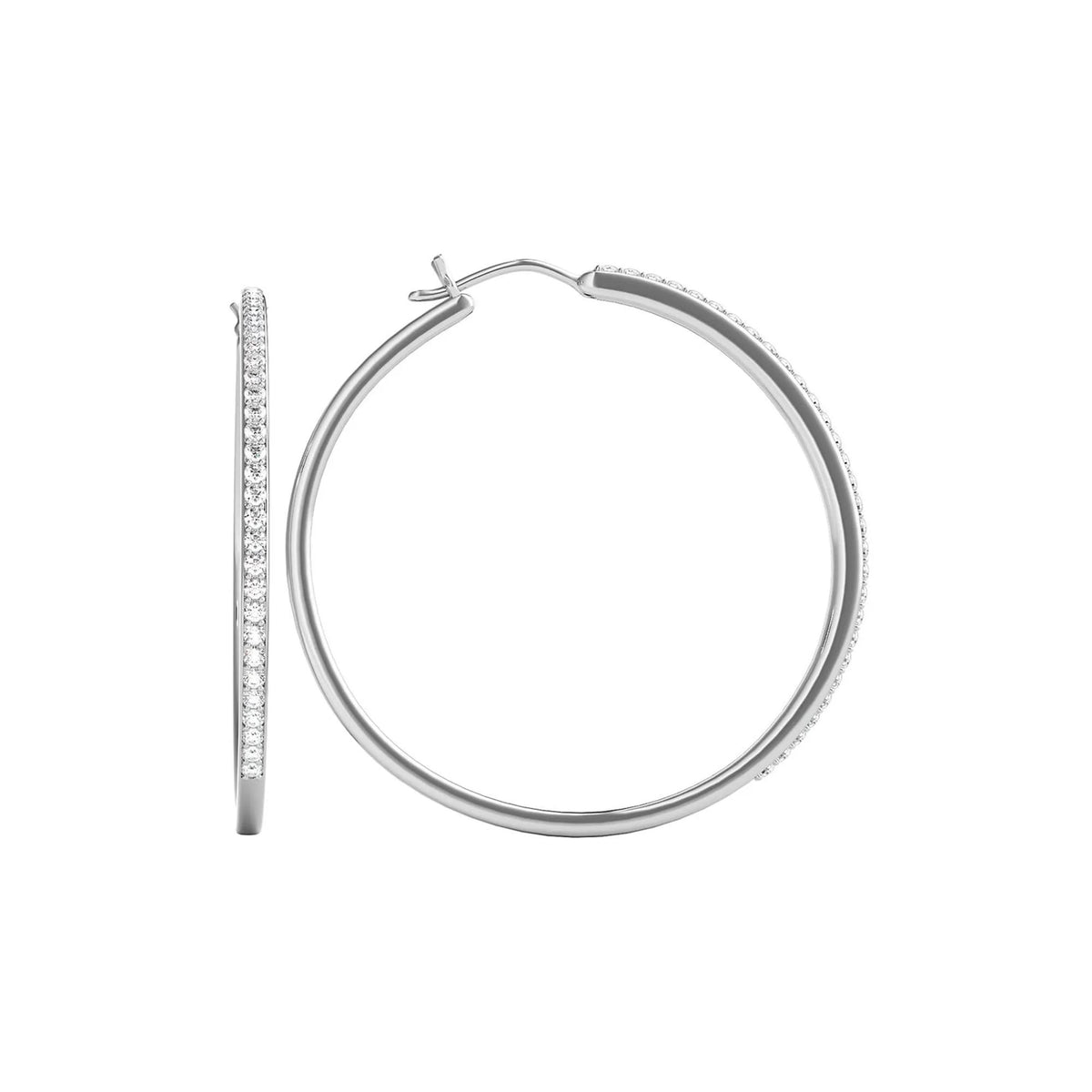 1/2 CT. Tw. Diamond Hoop Earrings .925 Sterling Silver White Size 41.00mm