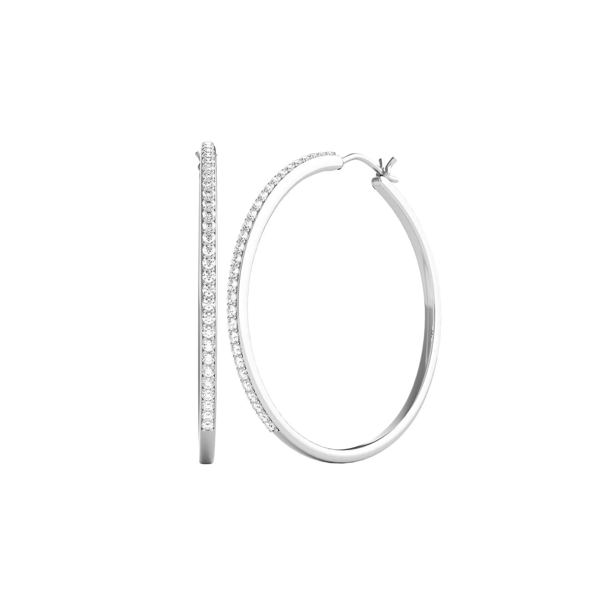 1/2 CT. Tw. Diamond Hoop Earrings .925 Sterling Silver White Size 41.00mm