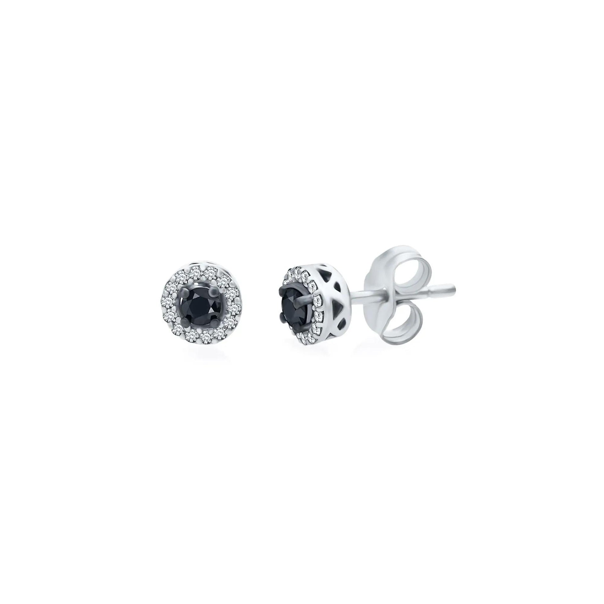 1/4 CT. Tw. Black & White Diamond Halo Stud Earrings .925 Sterling Silver Size 5.00mm