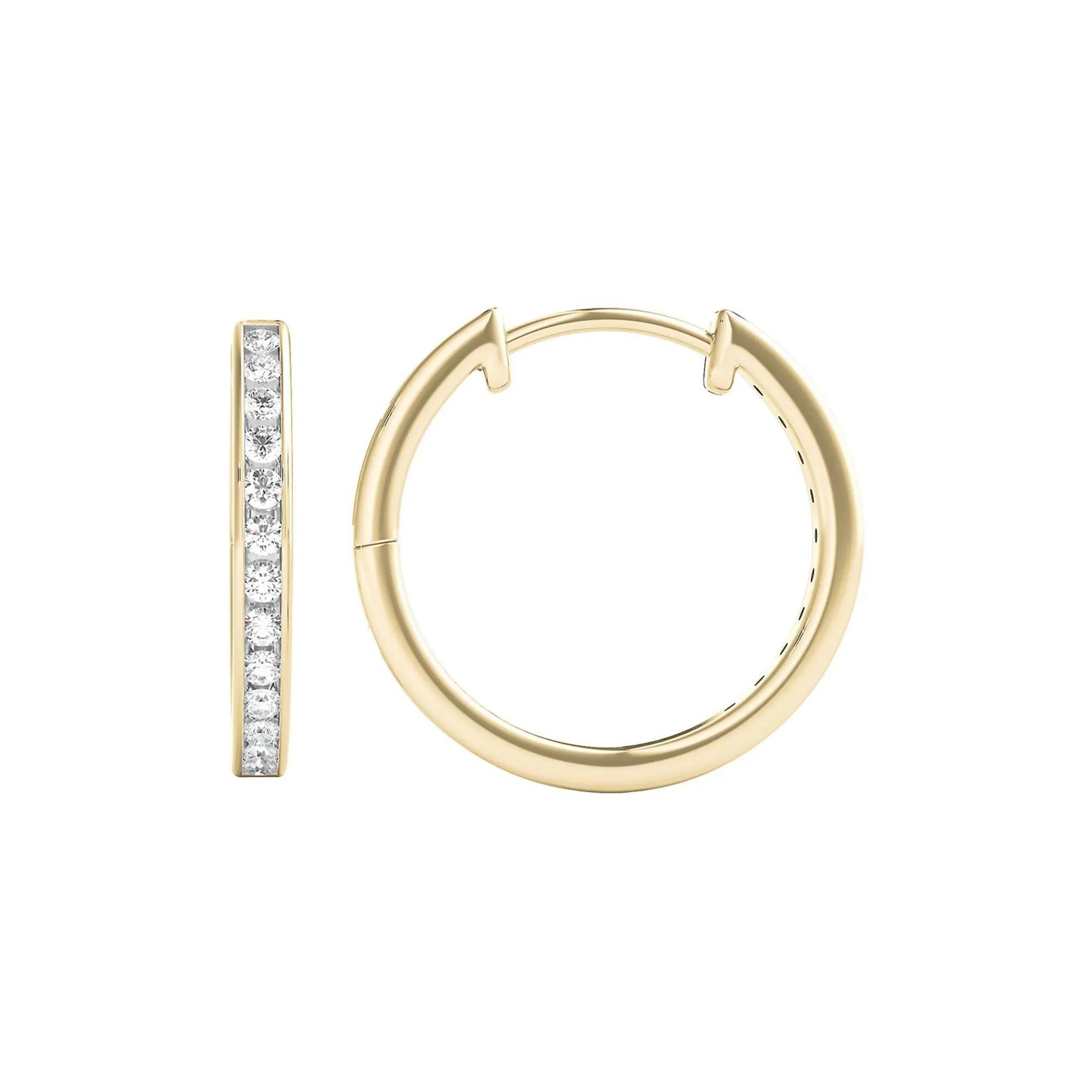 1/4 CT. Tw. Diamond Hoop Earrings 10K Yellow Gold Size 3.00mm