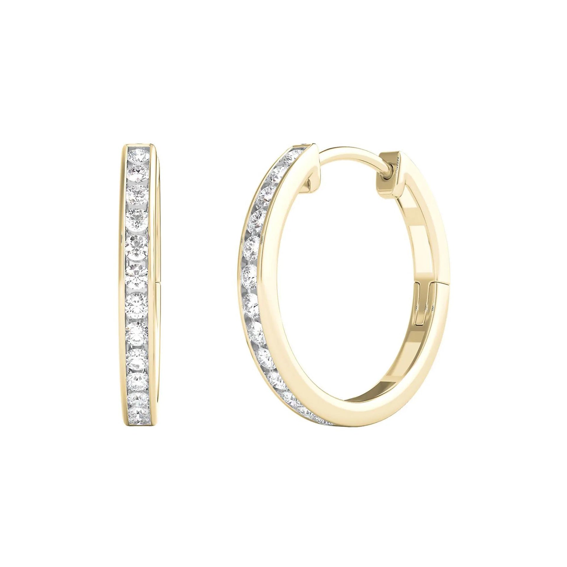 1/4 CT. Tw. Diamond Hoop Earrings 10K Yellow Gold Size 3.00mm