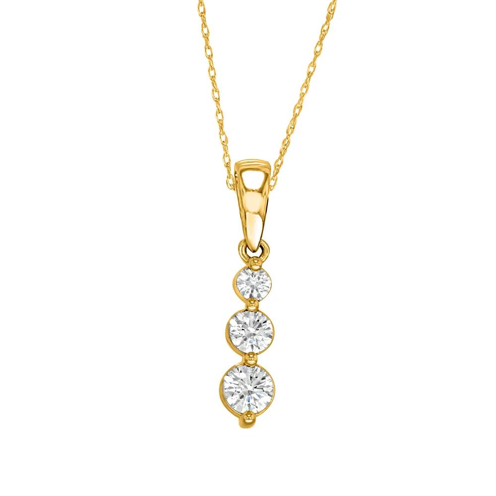 1/4 CT. Tw. Diamond Three-Stone Pendant Necklace 10K Yellow Gold Size 18"