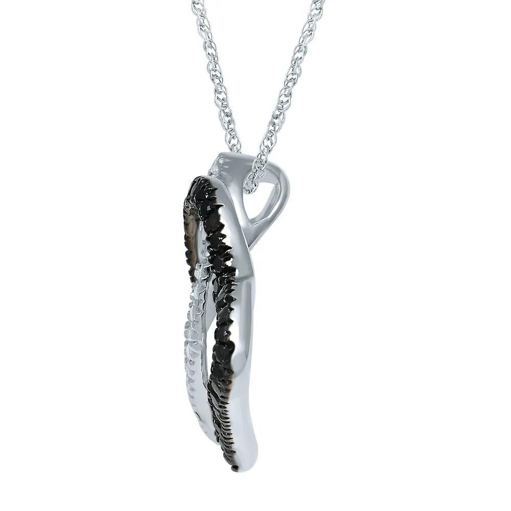 1/7 CT. Tw. Black & White Diamond Double Heart Pendant Necklace .925 Sterling Silver Size 18"