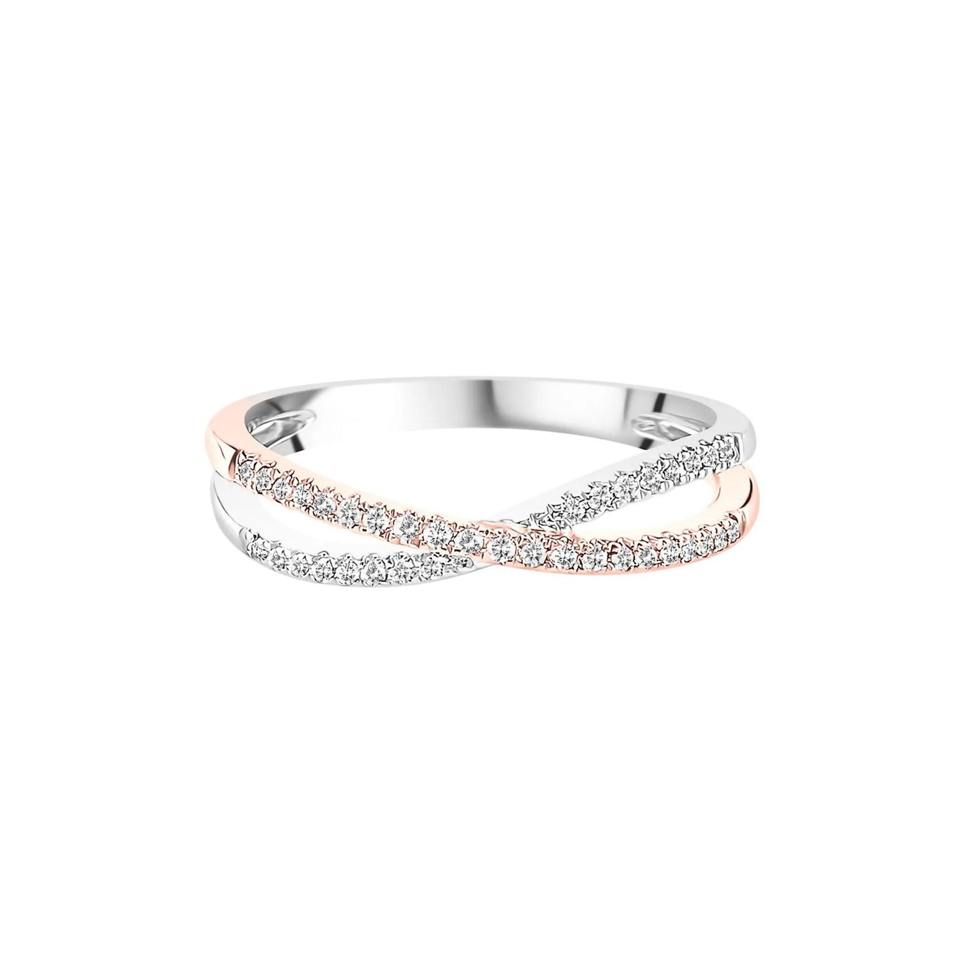 1/7 CT. Tw. Diamond Criss Cross Ring 10K White & Rose Gold Round Brilliant Cut Size 8.5
