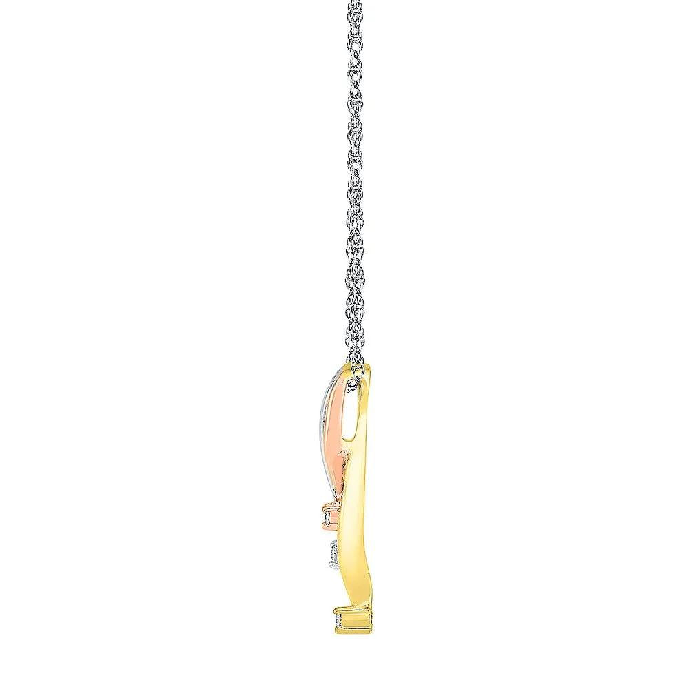 1/7 CT. Tw. Diamond Tricolor Pendant Necklace 10K Gold White Size 18"