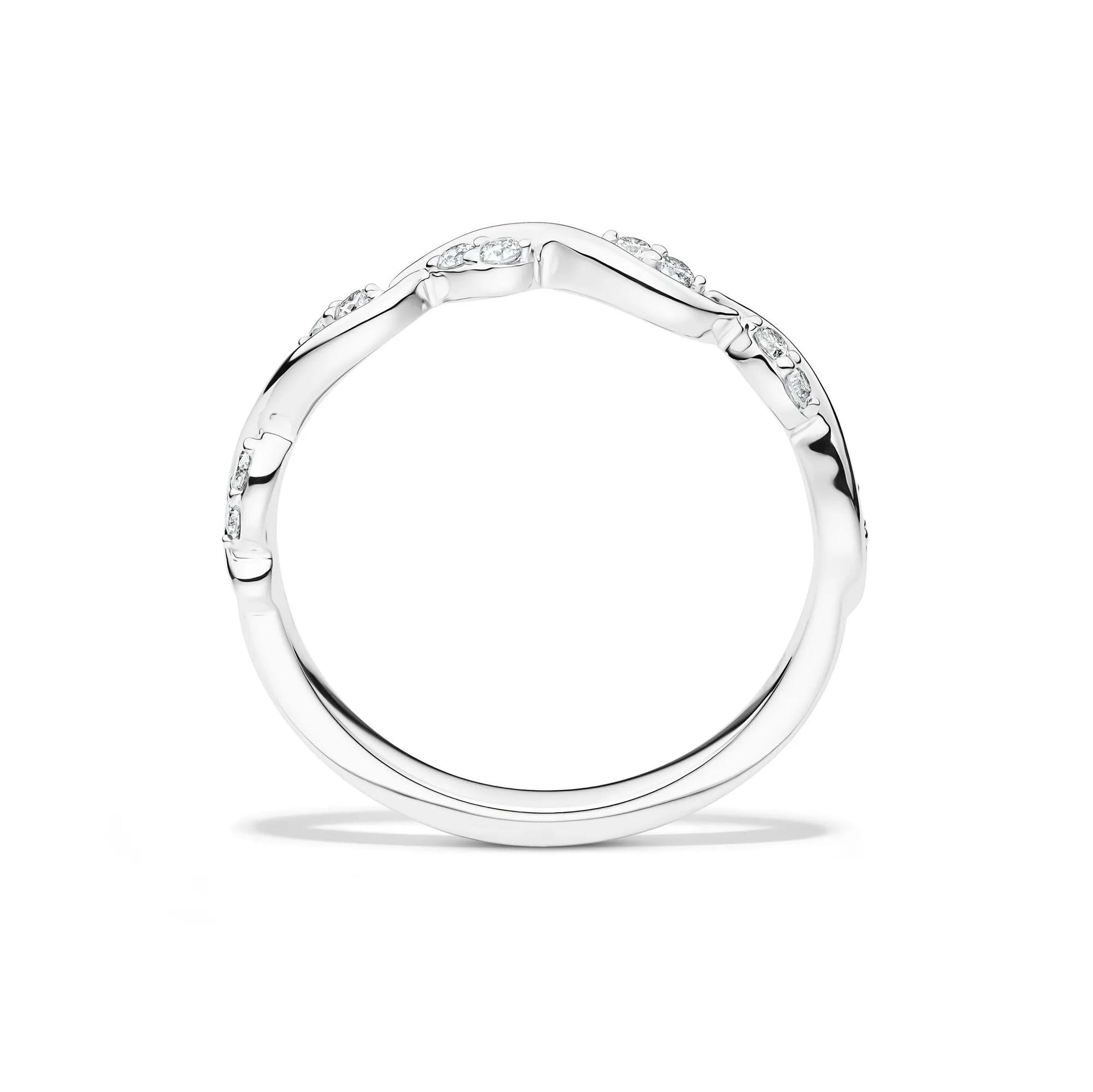 1/8 CT. Tw. Diamond Stacking Ring with Waves 10K White Gold Round Brilliant Cut Size 6.5