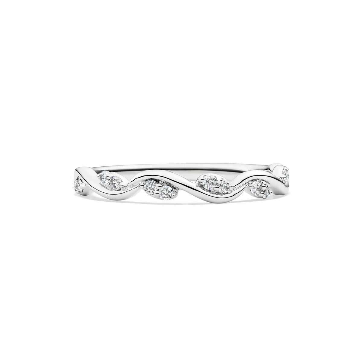 1/8 CT. Tw. Diamond Stacking Ring with Waves 10K White Gold Round Brilliant Cut Size 5.5