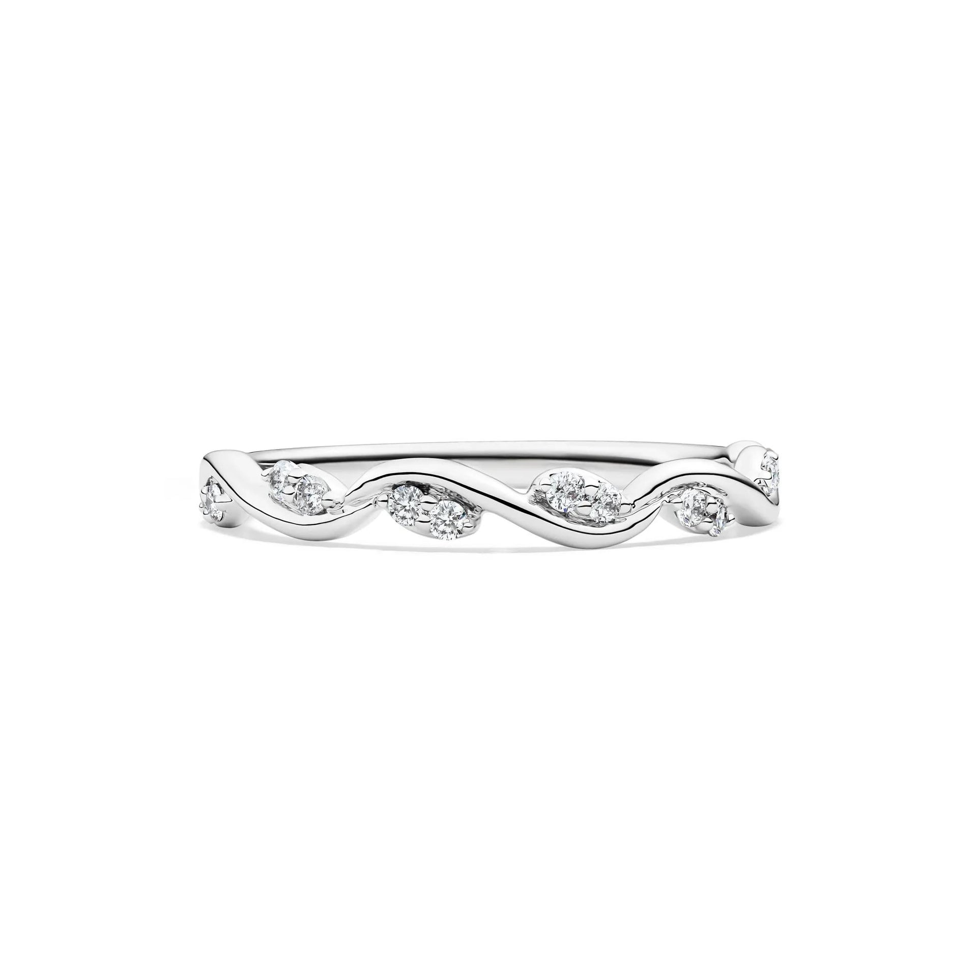 1/8 CT. Tw. Diamond Stacking Ring with Waves 10K White Gold Round Brilliant Cut Size 6.5