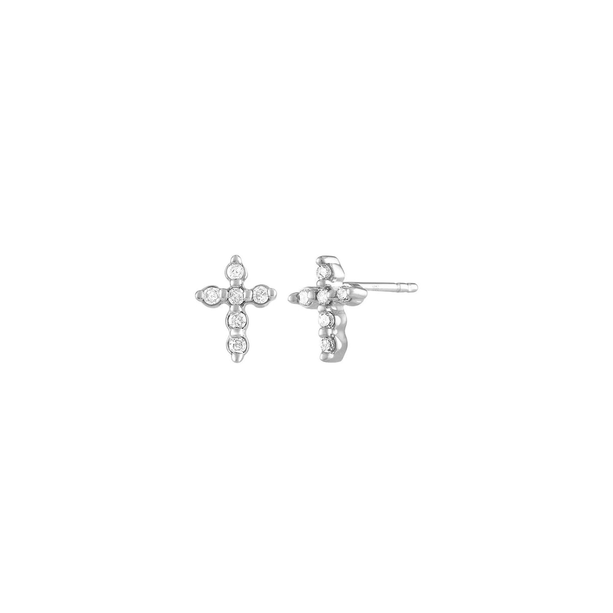 1/8 CT. Tw. Diamond Cross Stud Earrings 10K White Gold