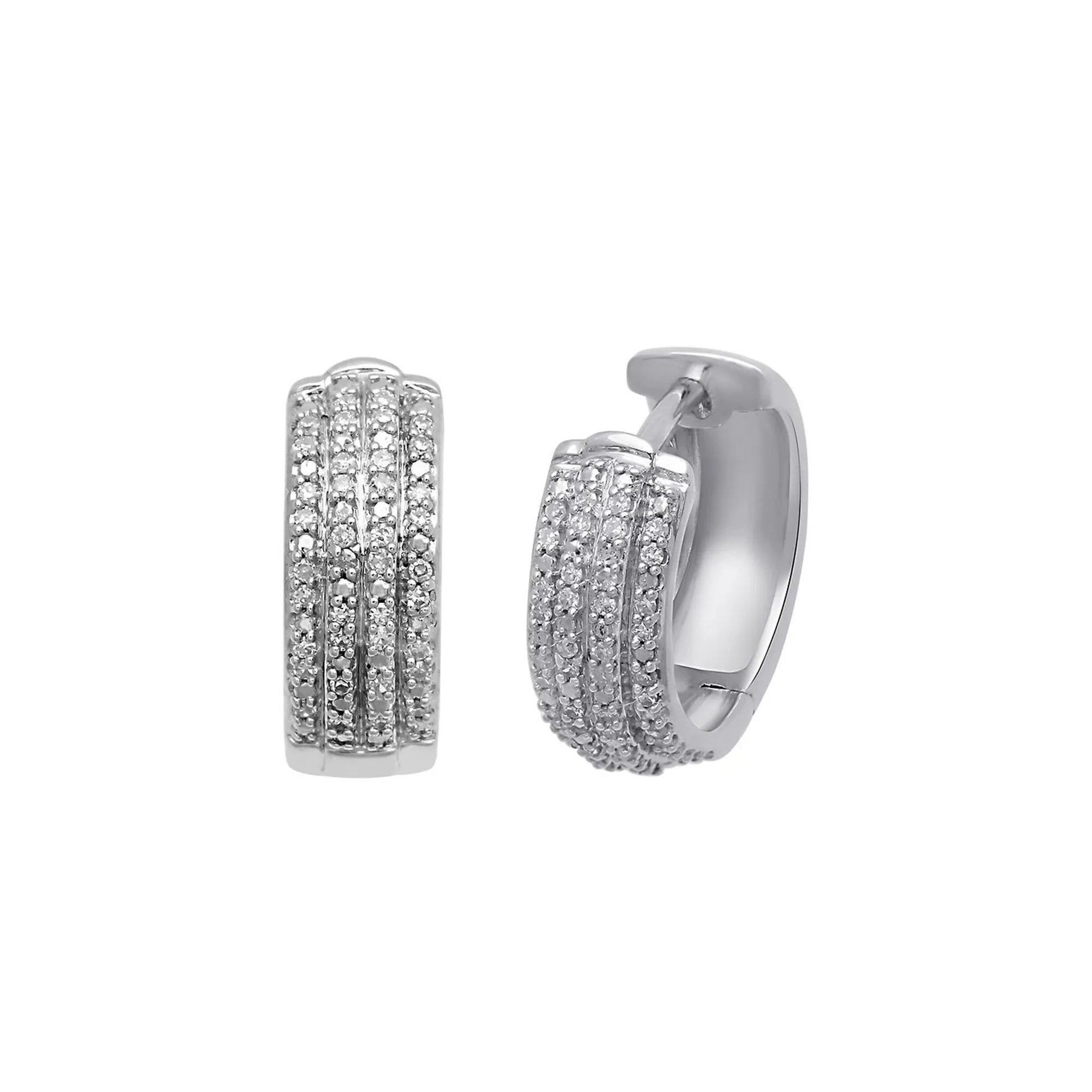 1/8 CT. Tw. Diamond Hoop Earrings .925 Sterling Silver White Size 4.00mm