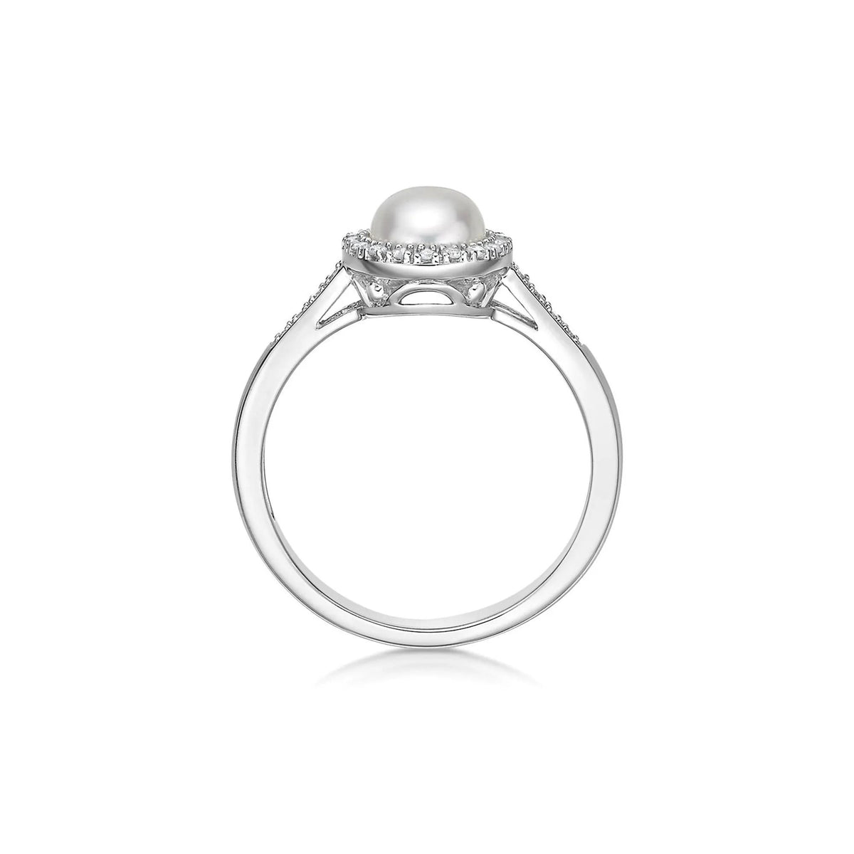 1/8 CT. Tw. Freshwater Cultured Pearl & Diamond Ring .925 Sterling Silver White Size 7