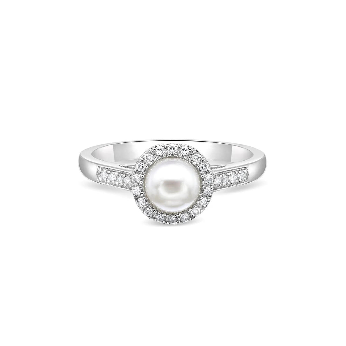 1/8 CT. Tw. Freshwater Cultured Pearl & Diamond Ring .925 Sterling Silver White Size 7