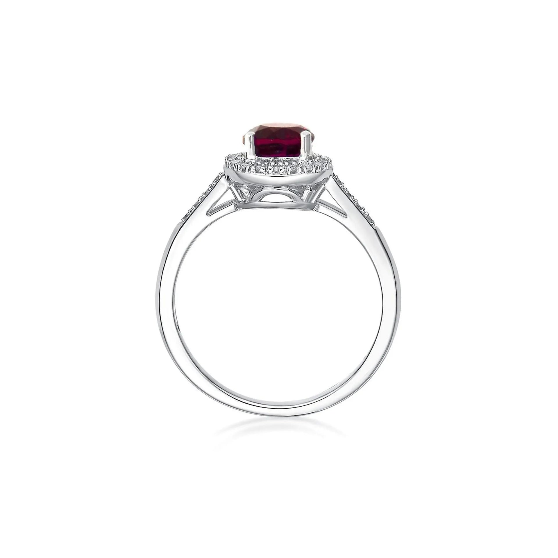 1/8 CT. Tw. Lab Created Ruby & Diamond Ring .925 Sterling Silver White Size 8