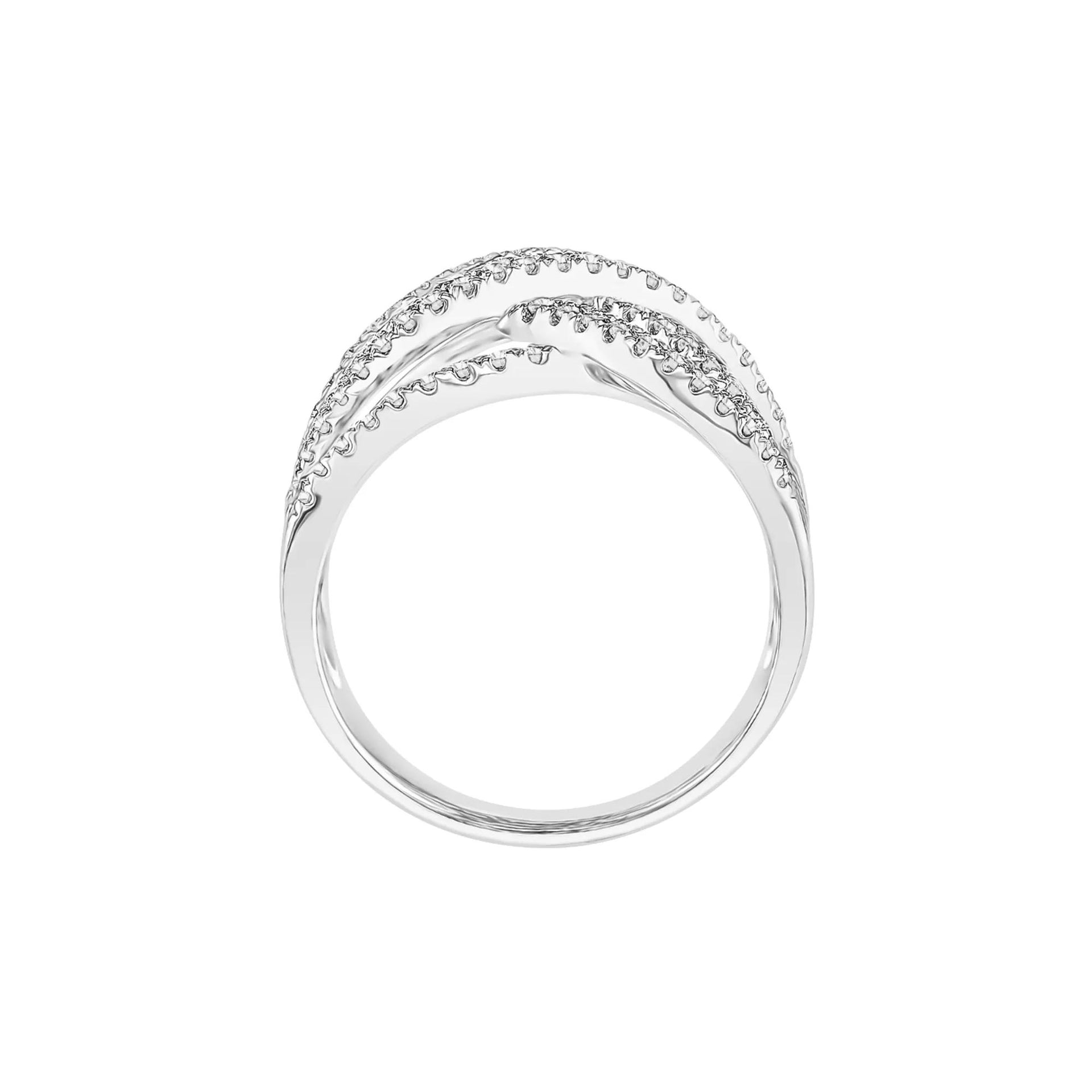 1 CT. Tw. Diamond Crossover Band Ring 10K White Gold Round Brilliant Cut Size 7