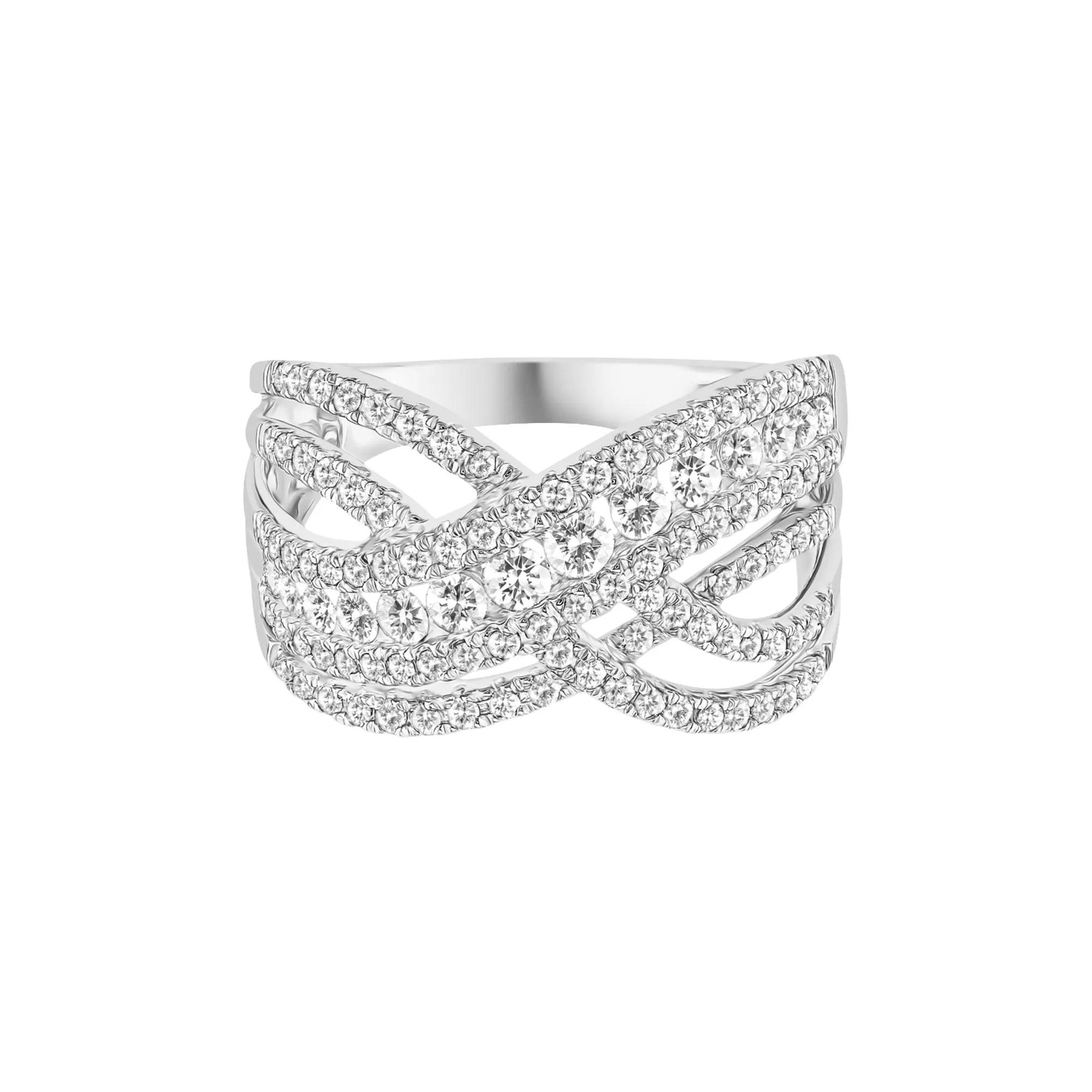 1 CT. Tw. Diamond Crossover Band Ring 10K White Gold Round Brilliant Cut Size 7