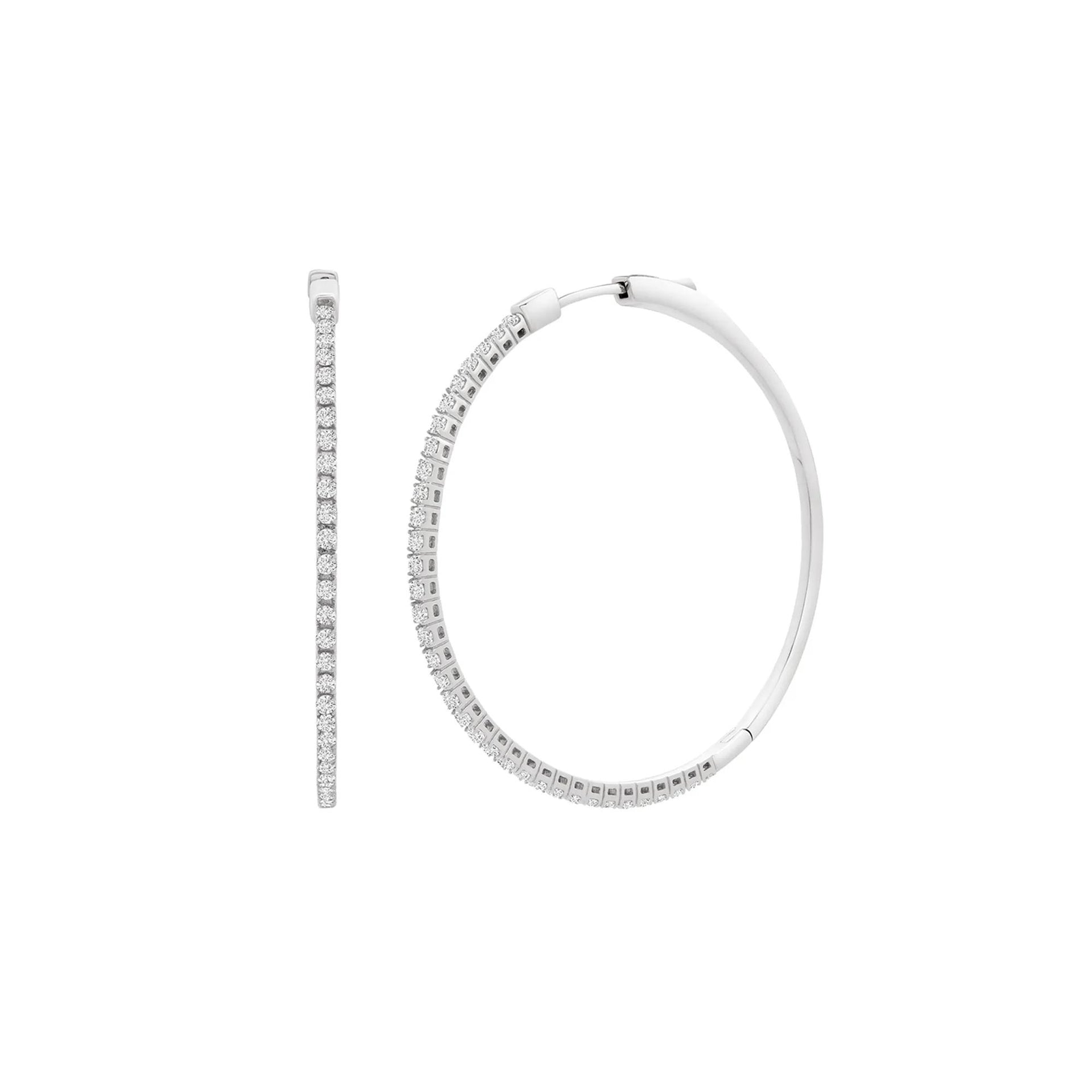 1 CT. Tw. Diamond Hoop Earrings 10K White Gold Size 39.00mm