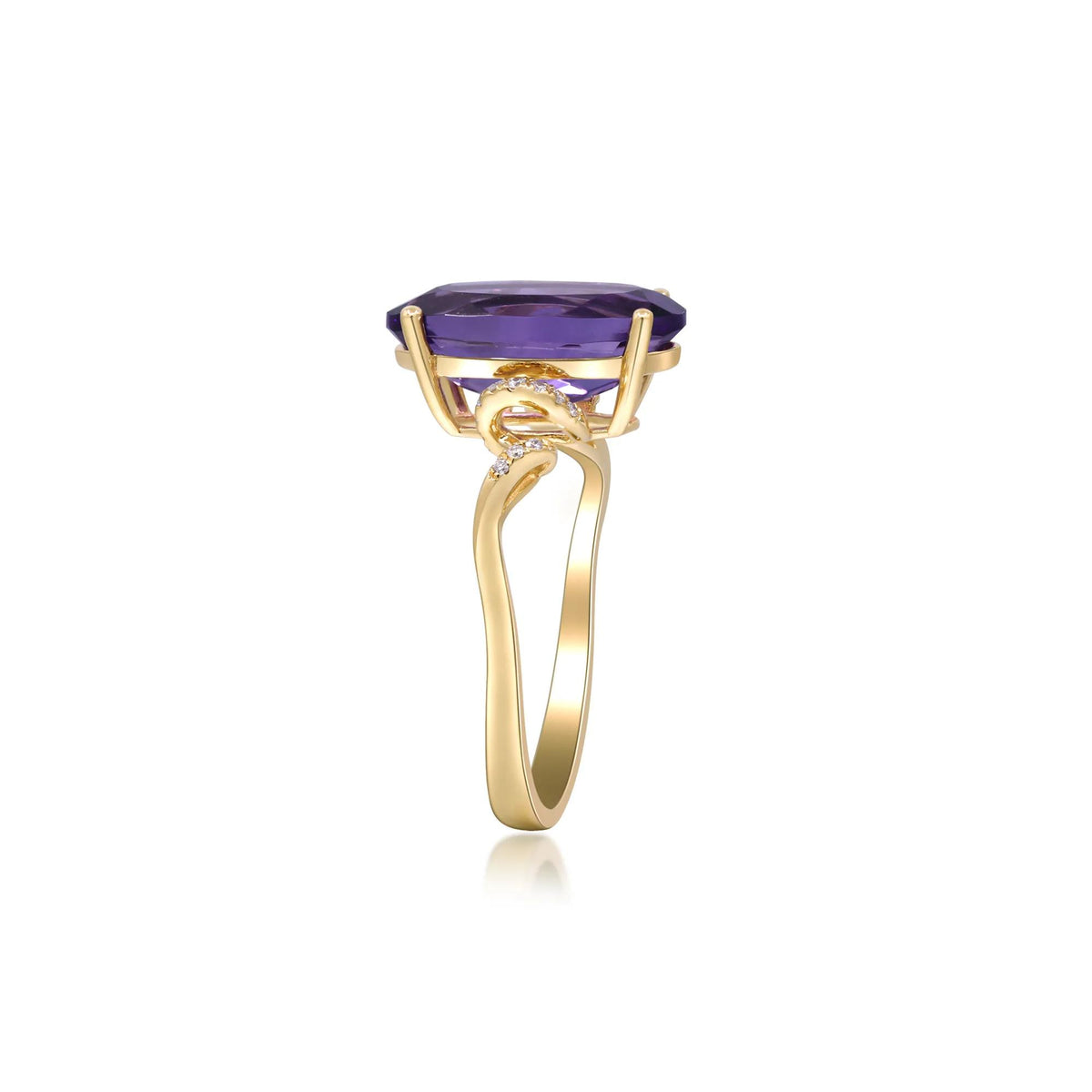Amethyst and Diamond Accent Ring 10K Yellow Gold Round Brilliant Cut Size 8.5 2mm
