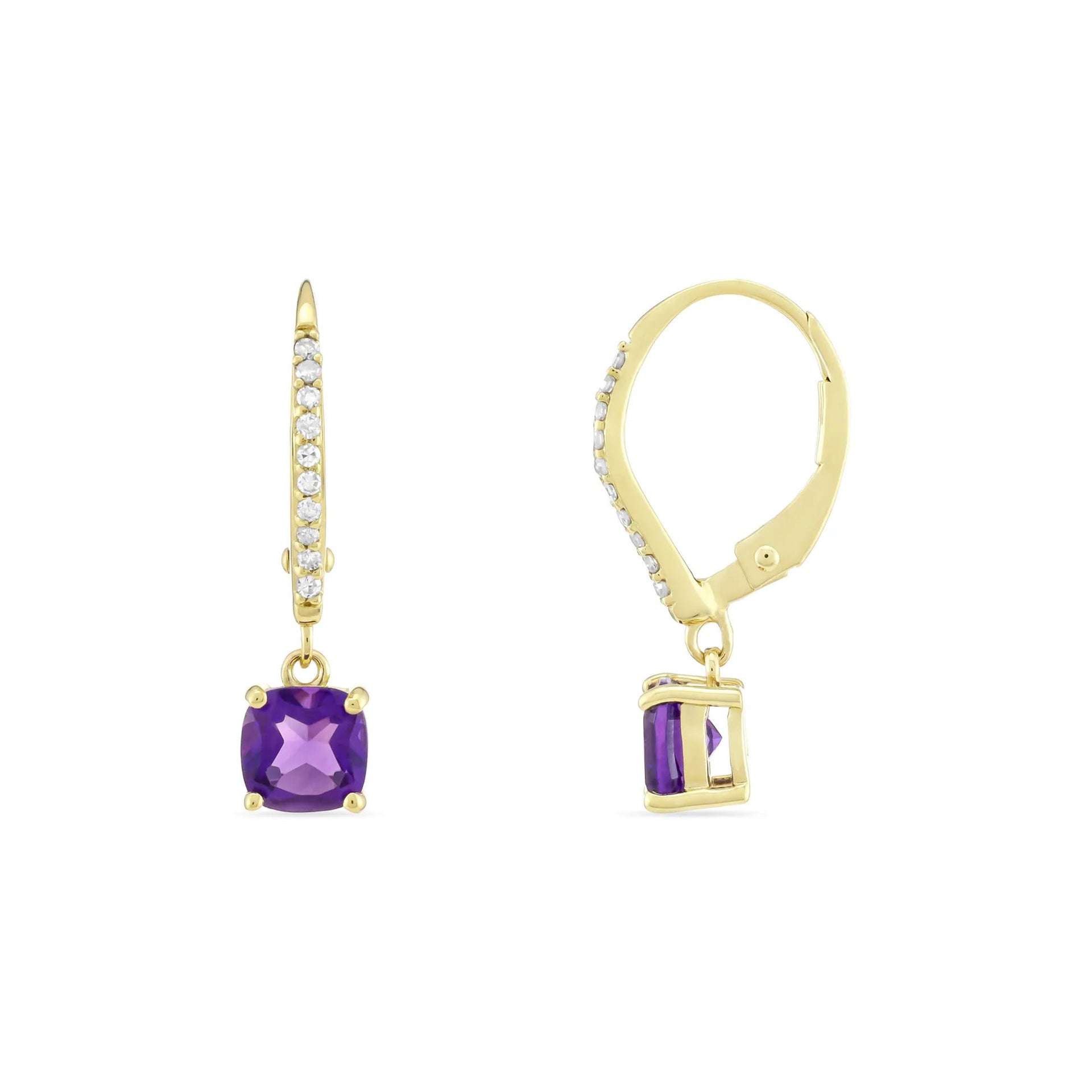 1/10 CT. Tw. Amethyst and Diamond Drop Earrings 10K Yellow Gold Size 5.00mm