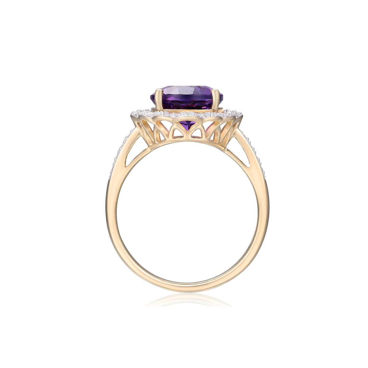 1/7 CT. Tw. Amethyst and Diamond Scalloped Halo Ring 10K Yellow Gold Round Brilliant Cut Size 8