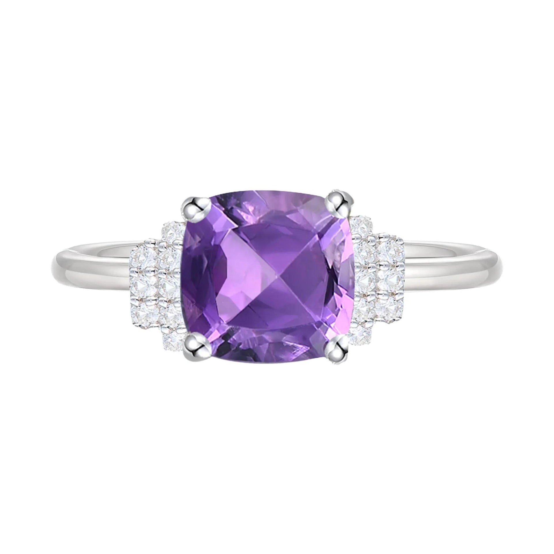 Amethyst & Lab-Created White Sapphire Ring Earring and Pendant Box Set .925 Sterling Silver Size 8.5 1mm