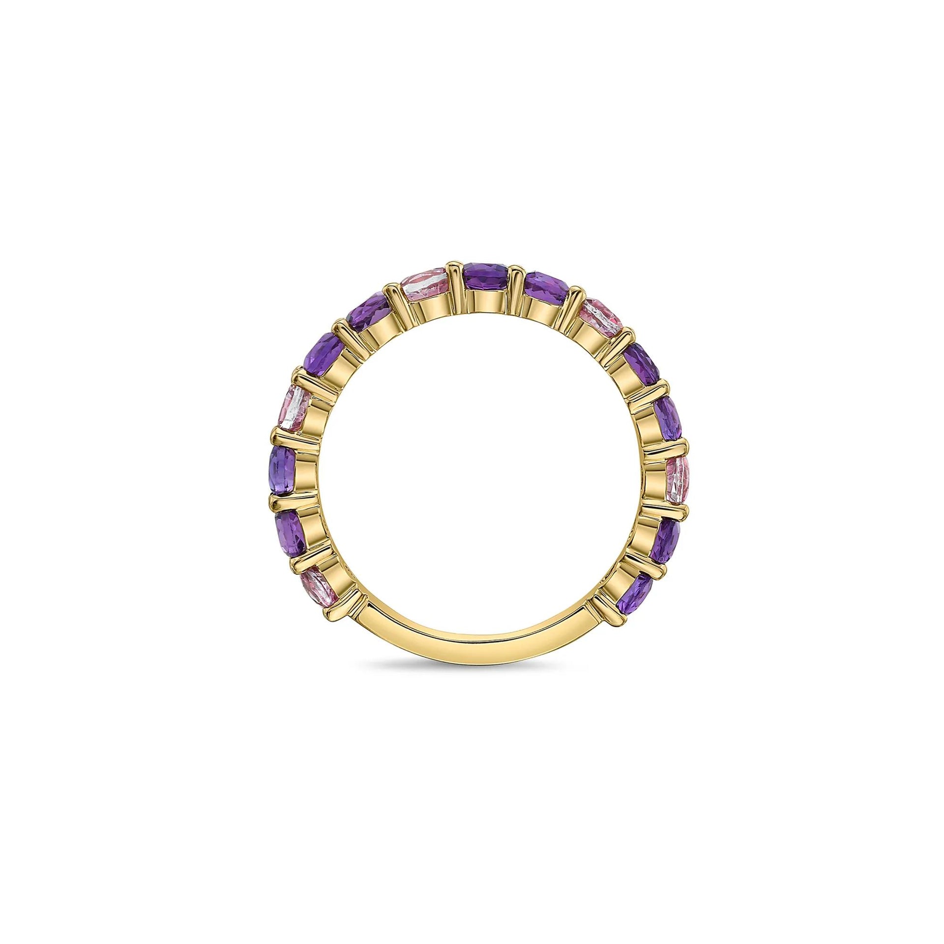 Amethyst and Pink Topaz Ring 10K Yellow Gold Size 9 2.5mm
