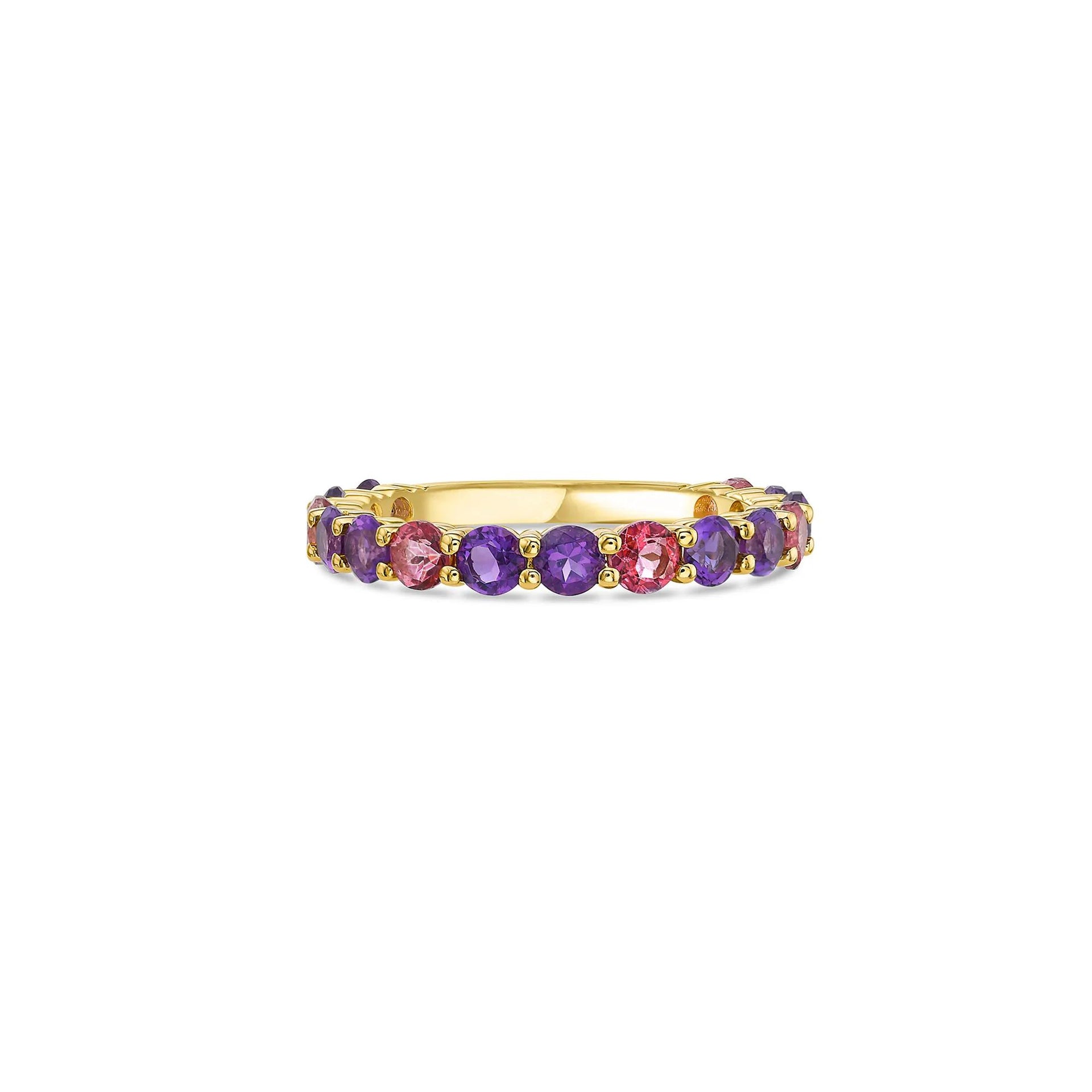 Amethyst and Pink Topaz Ring 10K Yellow Gold Size 9 2.5mm