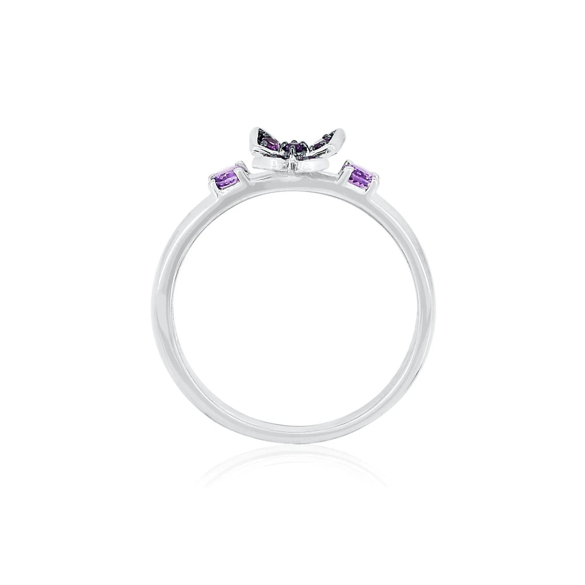 Amethyst Butterfly Stack Ring .925 Sterling Silver White Size 6.5