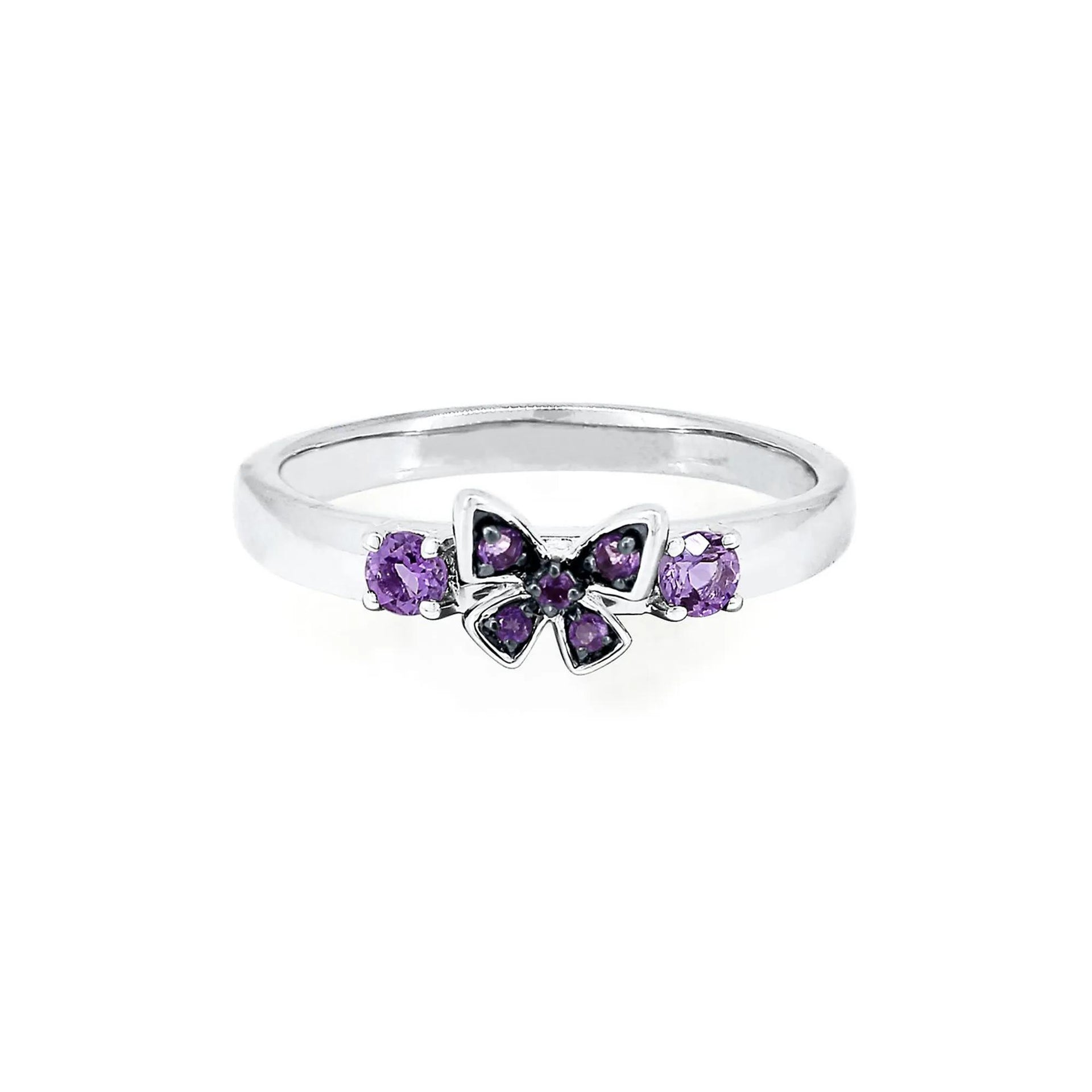 Amethyst Butterfly Stack Ring .925 Sterling Silver White Size 6.5