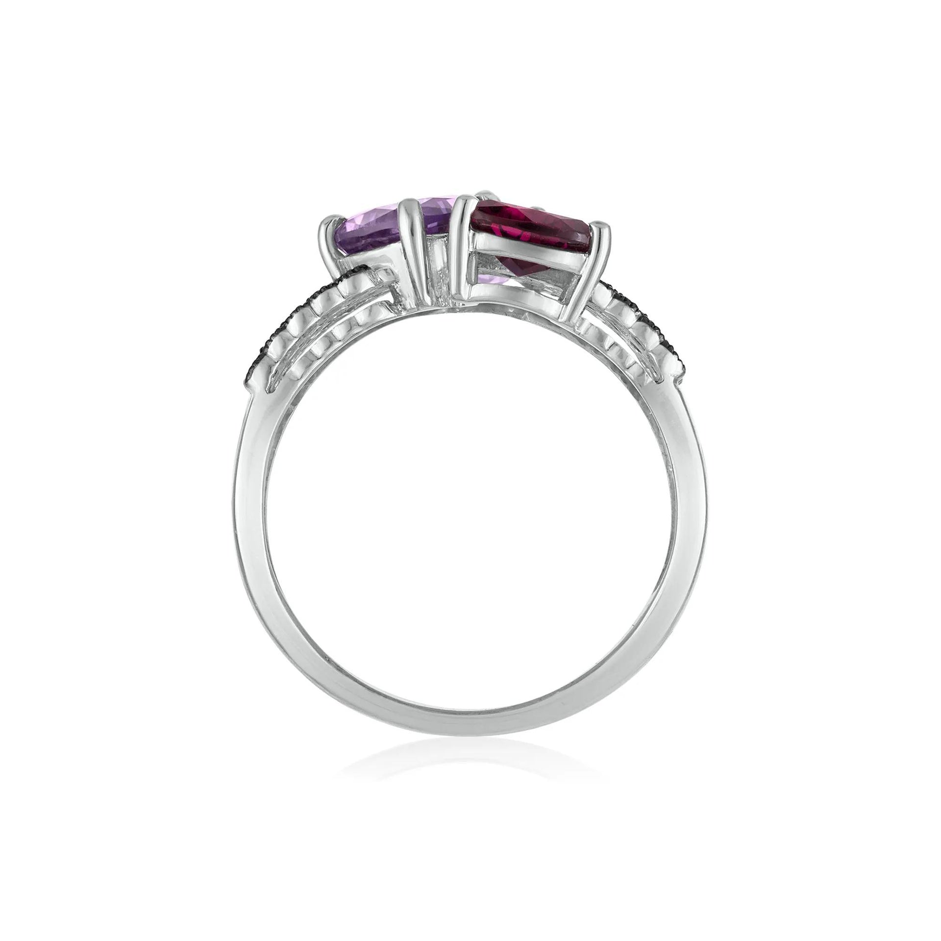 Amethyst Garnet Smoky Quartz and Diamond Multi-Row Ring 10K White Gold Size 7 3mm