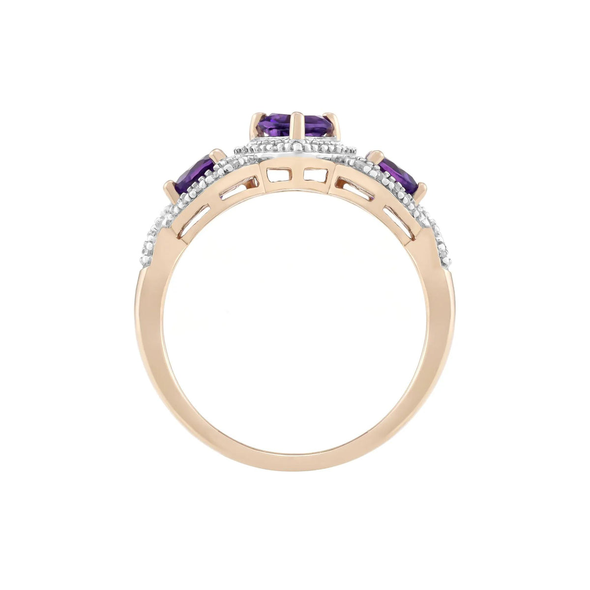 1/5 CT. Tw. Amethyst Heart and Diamond Ring 10K Rose Gold Size 6