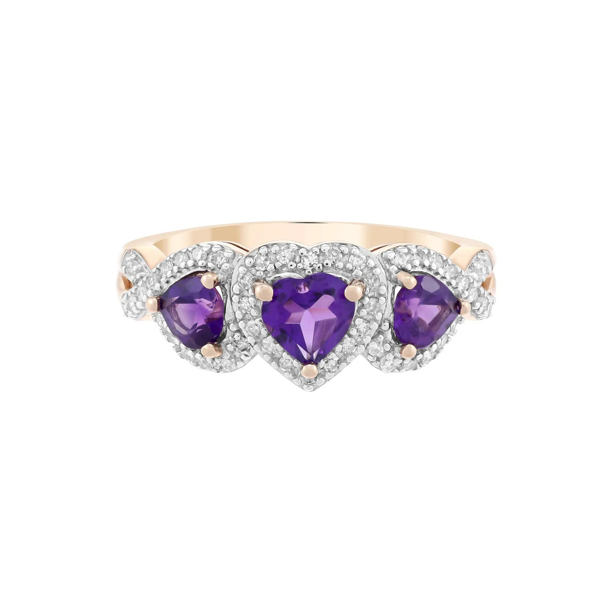 1/5 CT. Tw. Amethyst Heart and Diamond Ring 10K Rose Gold Size 6