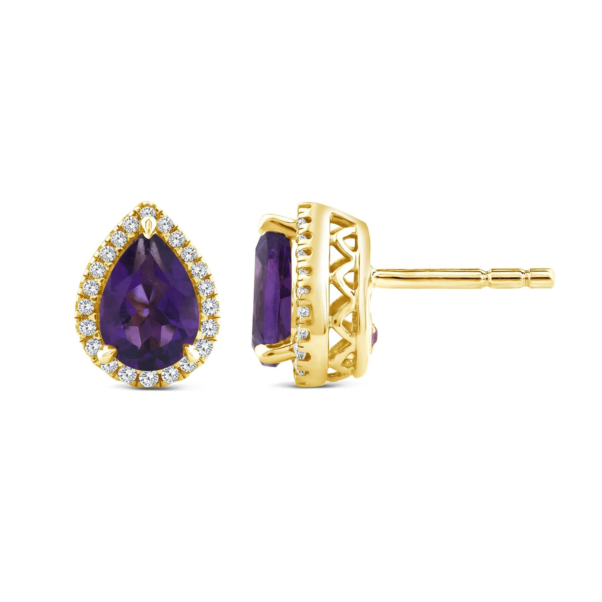 1/7 CT. Tw. Amethyst Pink Sapphire and Diamond Earrings 10K Yellow Gold Size 9.20mm