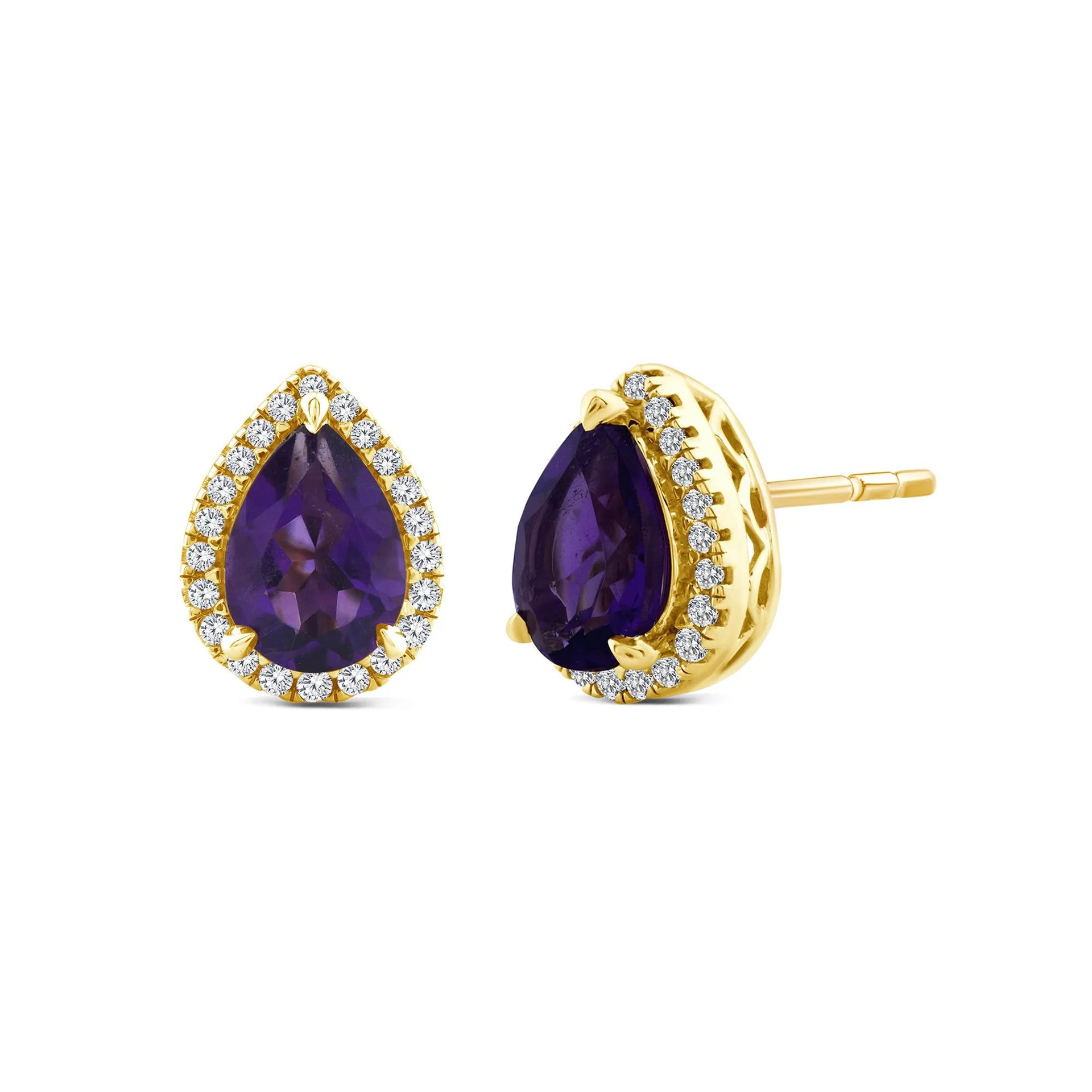 1/7 CT. Tw. Amethyst Pink Sapphire and Diamond Earrings 10K Yellow Gold Size 9.20mm