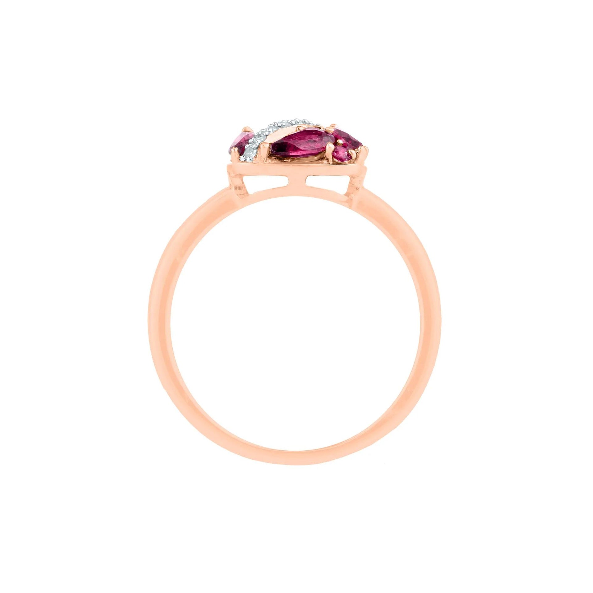 Amethyst Tourmaline Rhodolite and Diamond Accent Ring 10K Rose Gold Size 9.5 2.5mm
