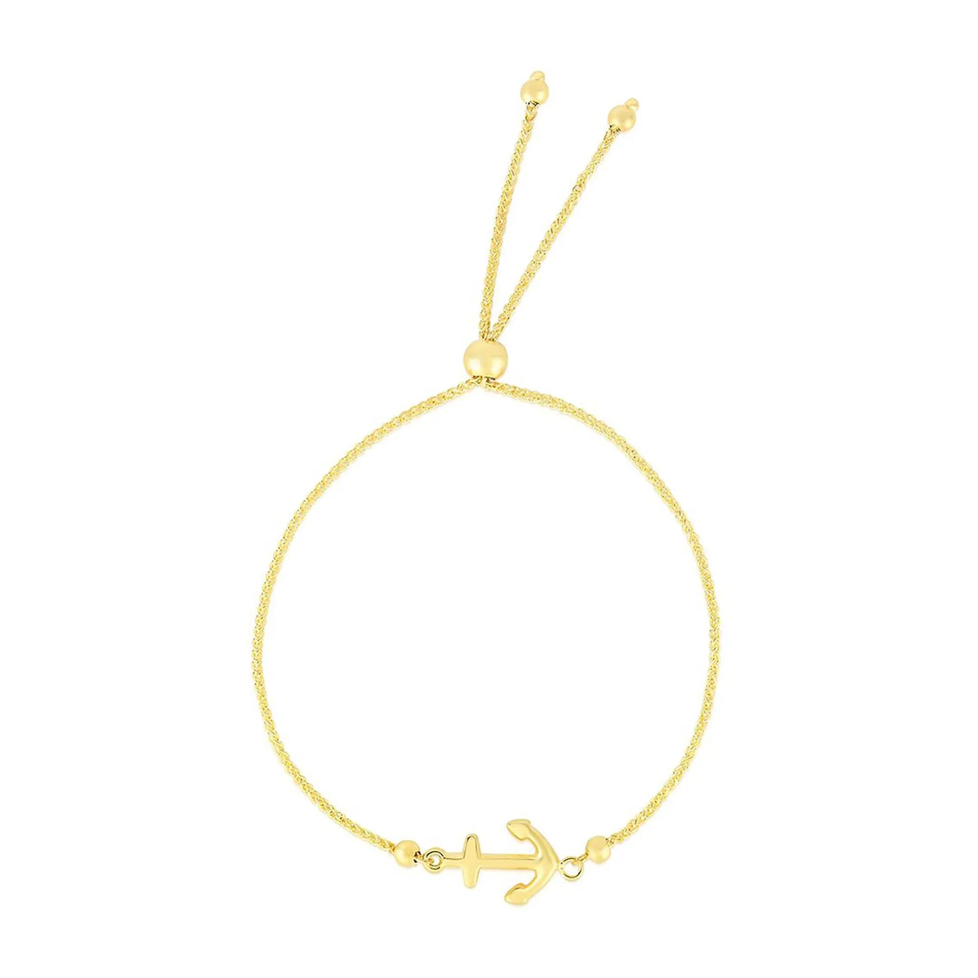 Anchor Bolo Bracelet 14K Yellow Gold Size 9.25"
