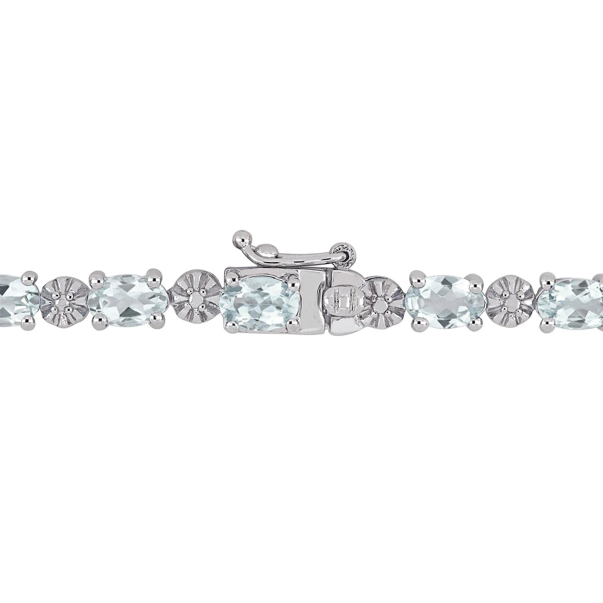 Aquamarine & Diamond Accent Bracelet .925 Sterling Silver White Size 4.60mm