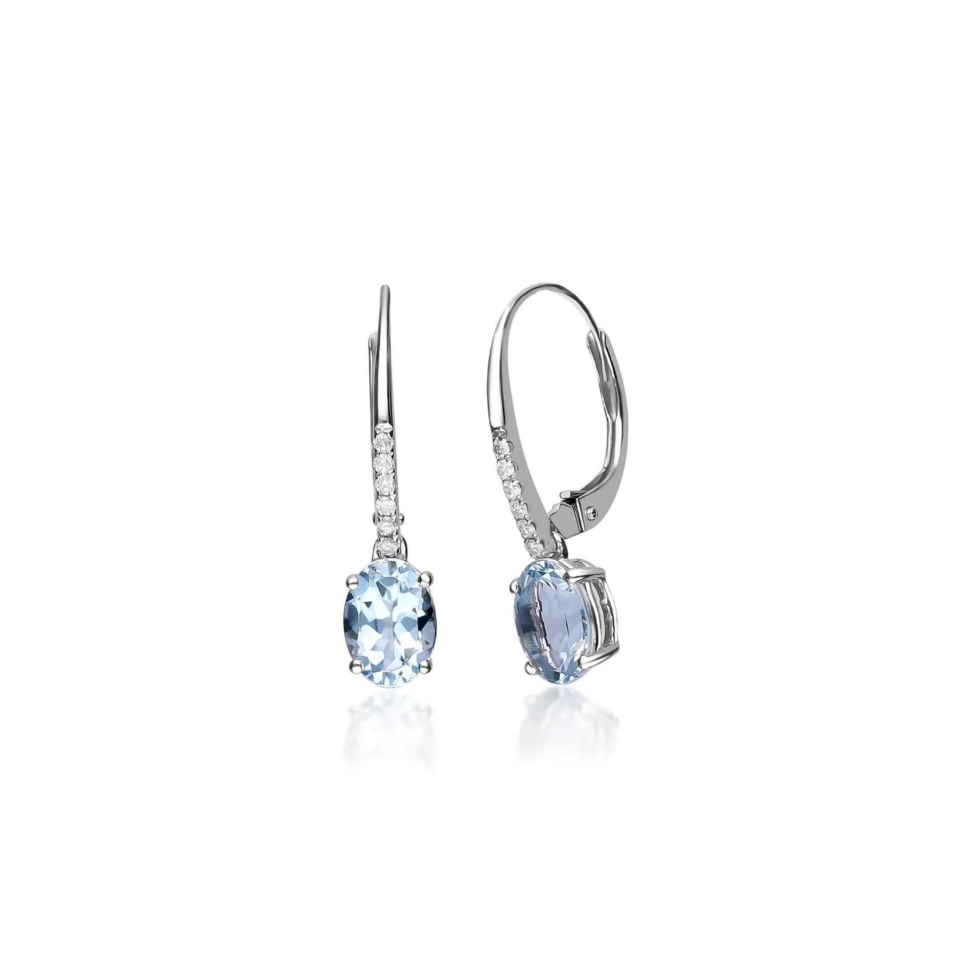 Aquamarine and Diamond Accent Drop Earrings 10K White Gold Size 5.00mm