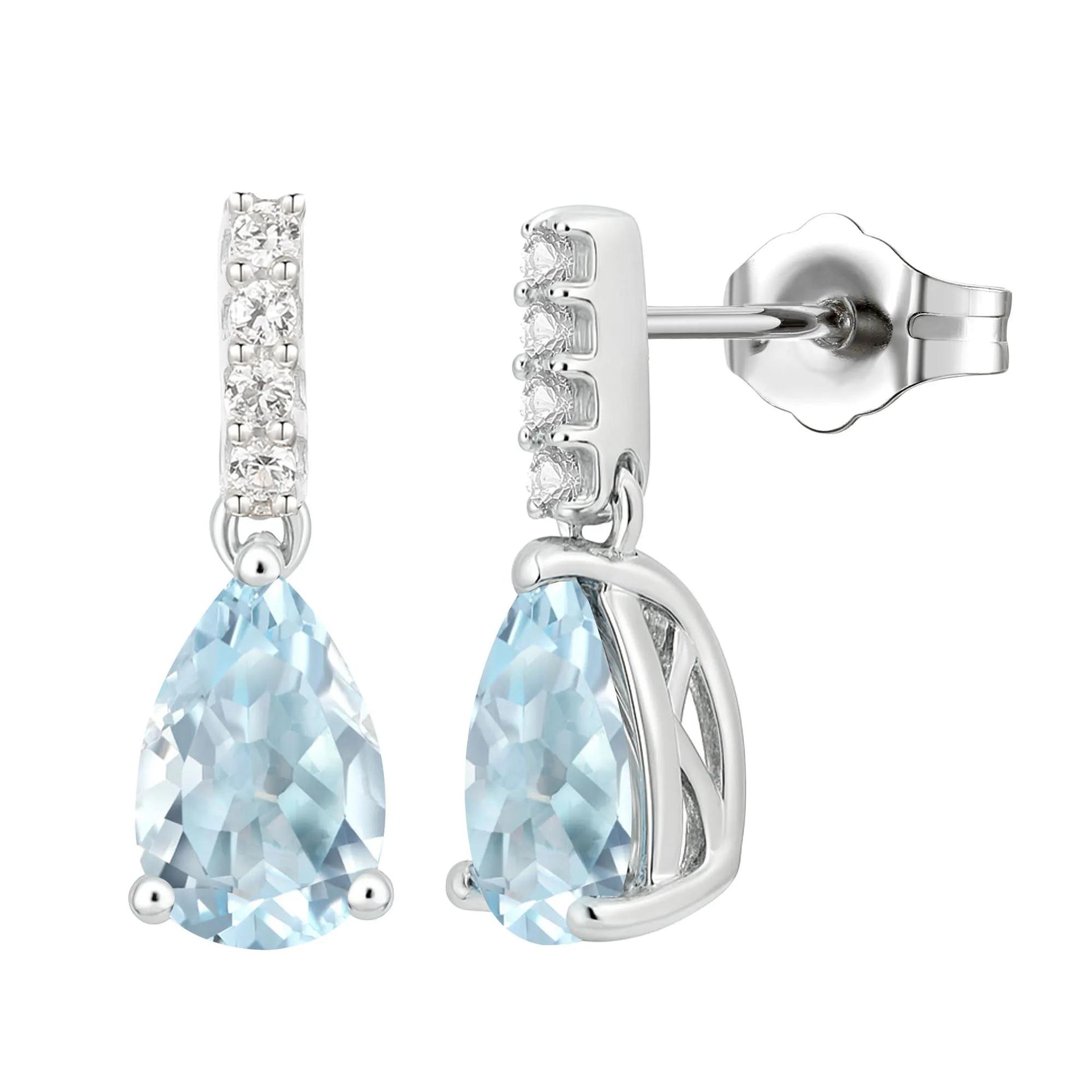 Aquamarine and Diamond Accent Earrings 10K White Gold Size 4.50mm