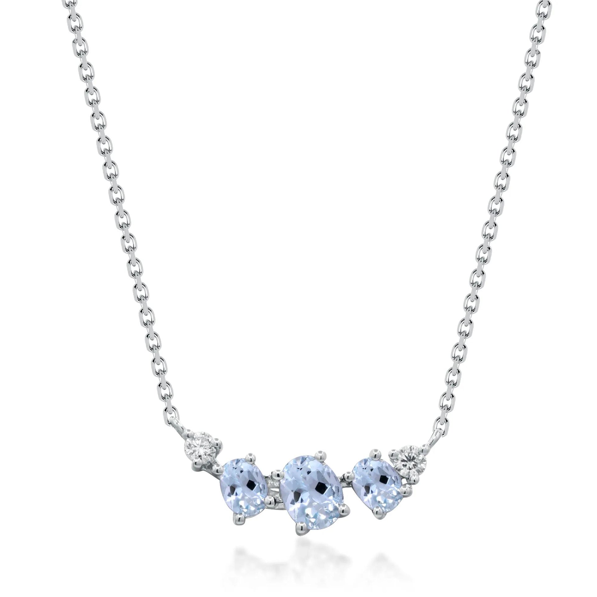 Aquamarine and Diamond Accent Pendant Necklace 10K White Gold Size 18"